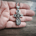 Sterling Silver Orthodox Crucifix Necklace Archangel Saint Michael & Ebony Wood - Religious Pendant