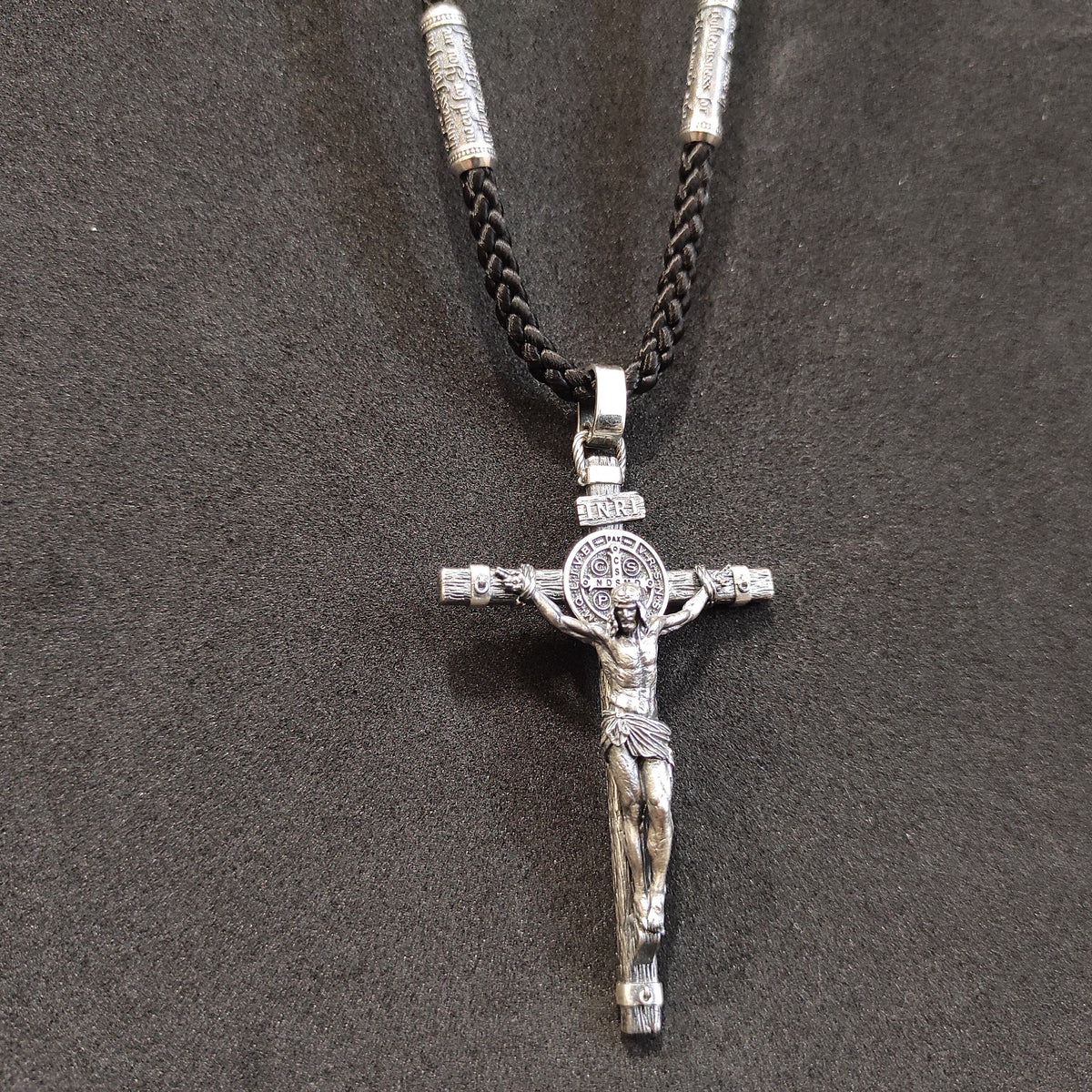Handmade Sterling Silver Saint Benedict Crucifix Necklace: Religious Gift