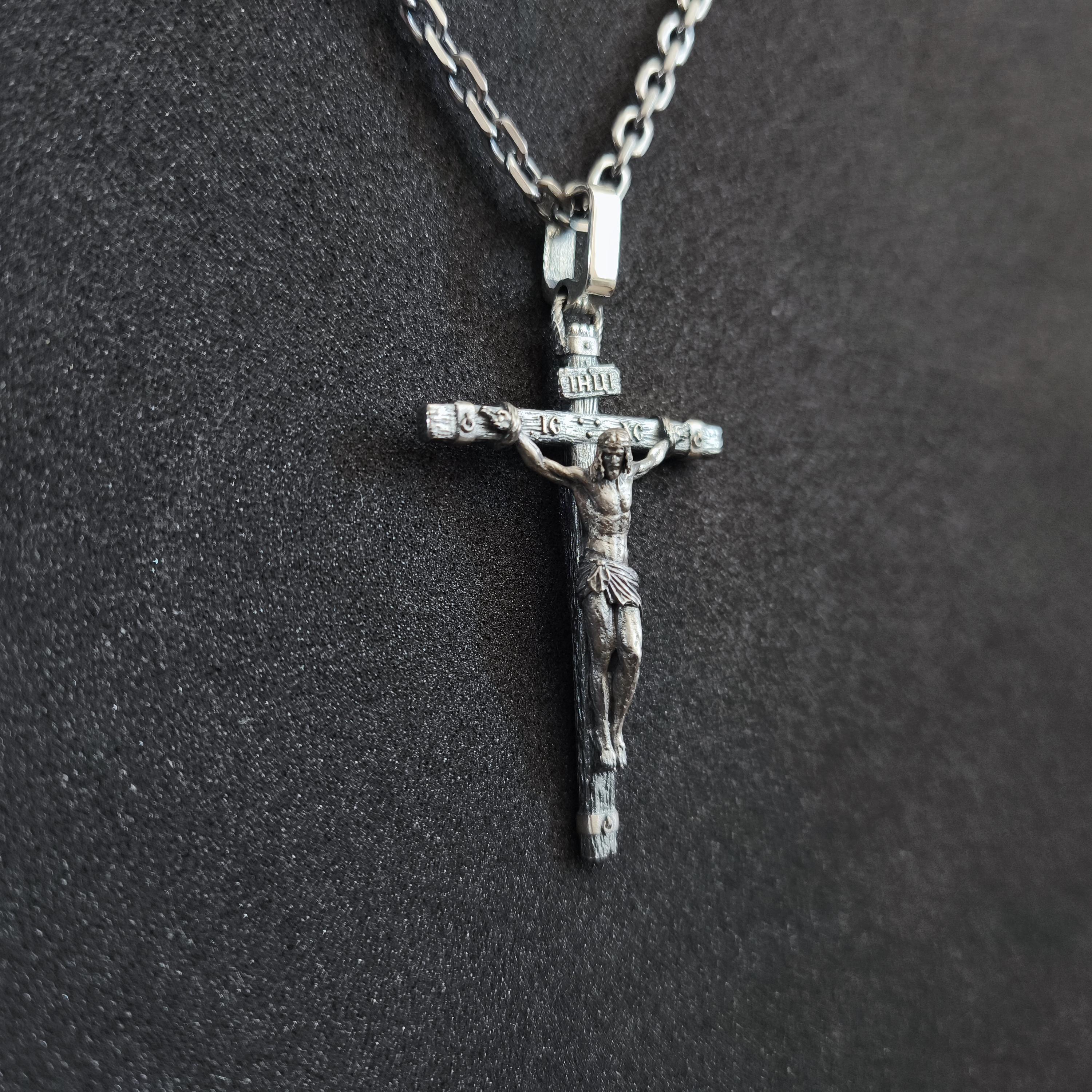 Sterling Silver Orthodox Crucifix Necklace: Christian Religious Pendant