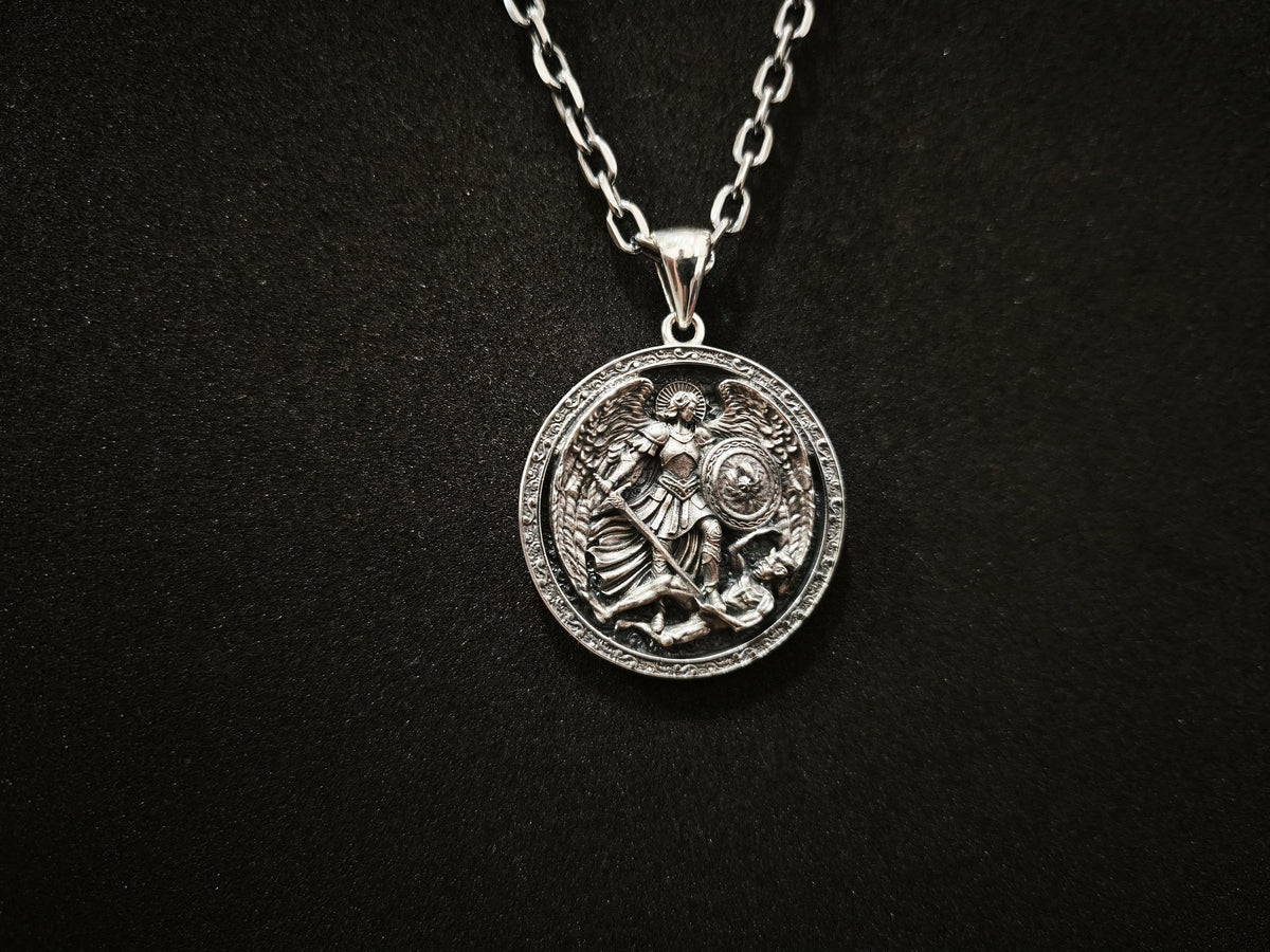 Personalized Sterling Silver Archangel Michael Shield Necklace - Religious Gift