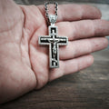 Sterling Silver Orthodox Crucifix Necklace Archangel Saint Michael & Ebony Wood - Religious Pendant