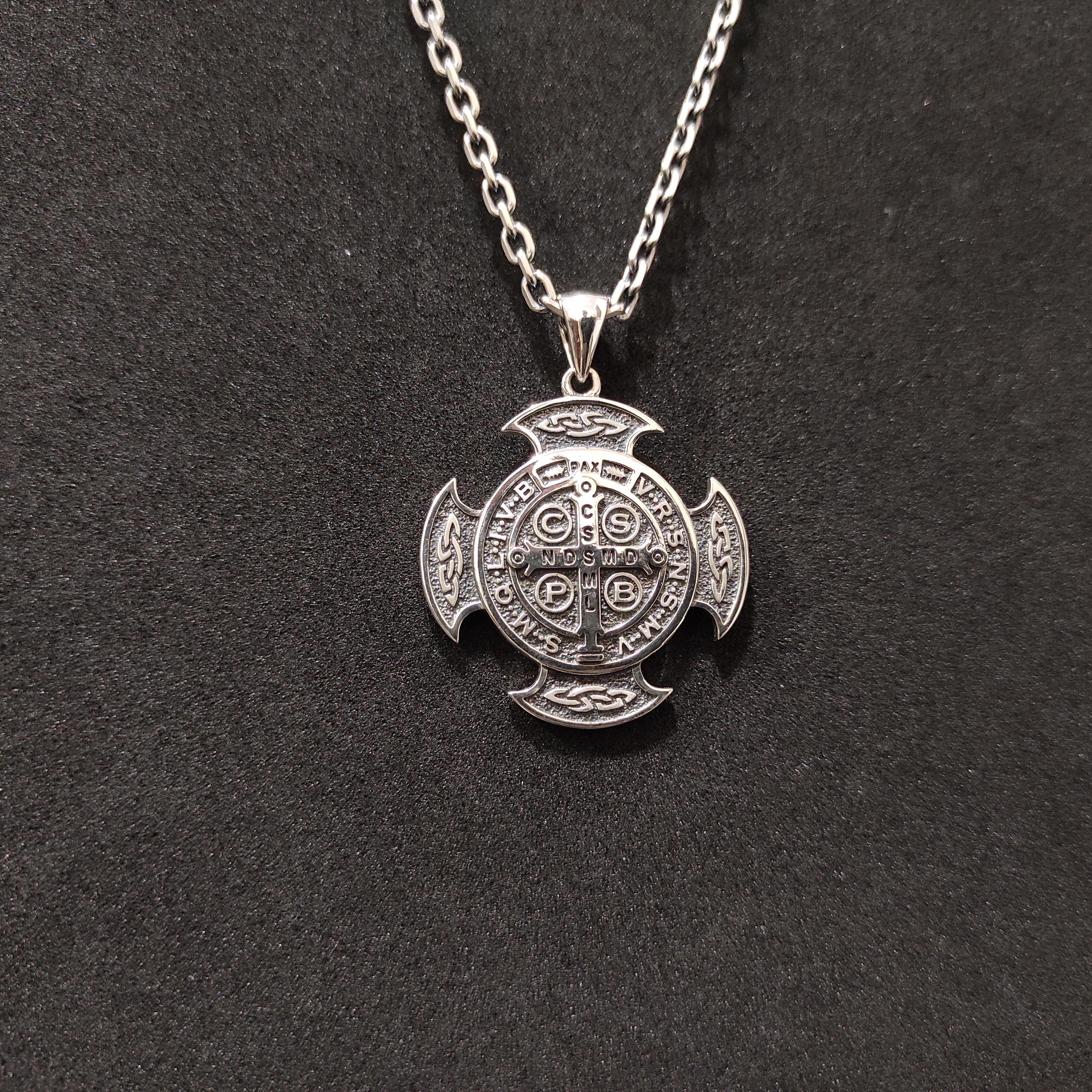 Personalized St. Benedict Sterling Silver Necklace: Handmade Christian Locket