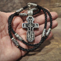 Sterling Silver Orthodox Crucifix Necklace: Jesus Cross Pendant, Ebony Wood