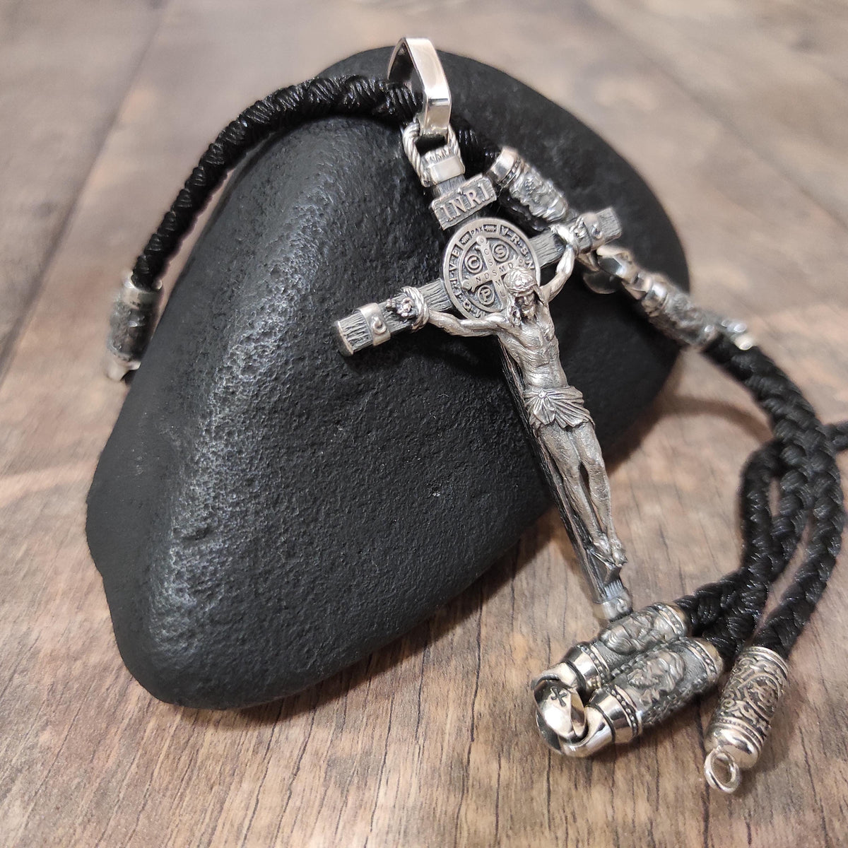 Personalized Saint Benedict Silver Crucifix Necklace: Handmade Exorcism Cross