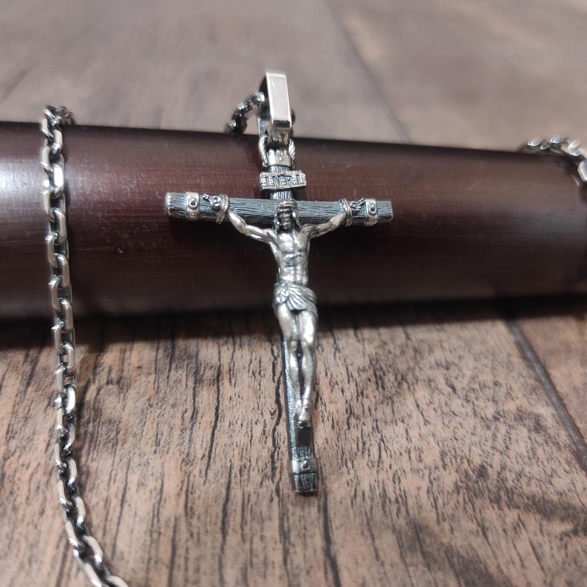 Handmade Silver Jesus Crucifix Necklace, Religious Gift