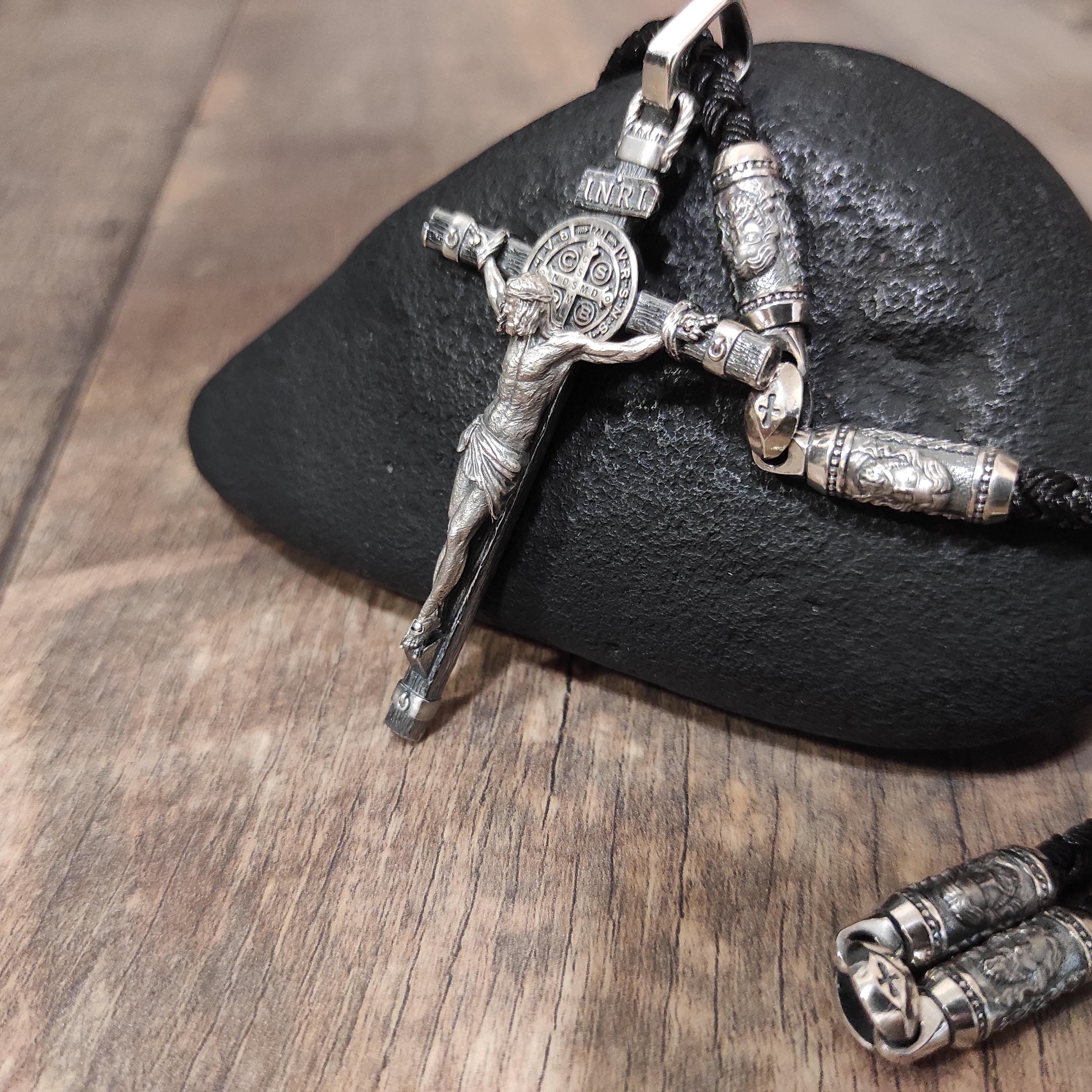 Personalized Saint Benedict Silver Crucifix Necklace: Handmade Exorcism Cross