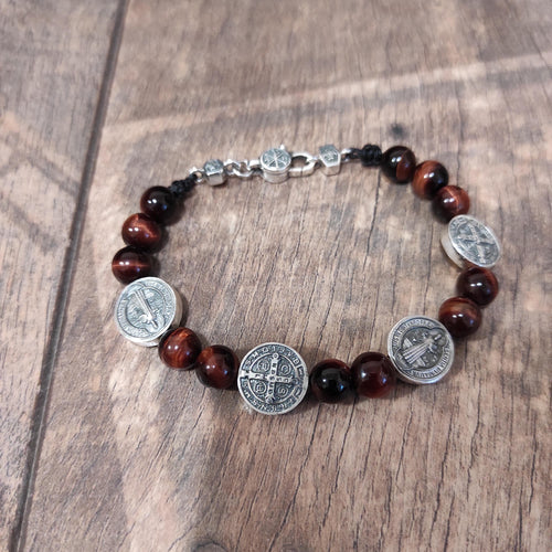 Handmade Saint Benedict Bracelet: 925 Silver, Tiger Eye Stone
