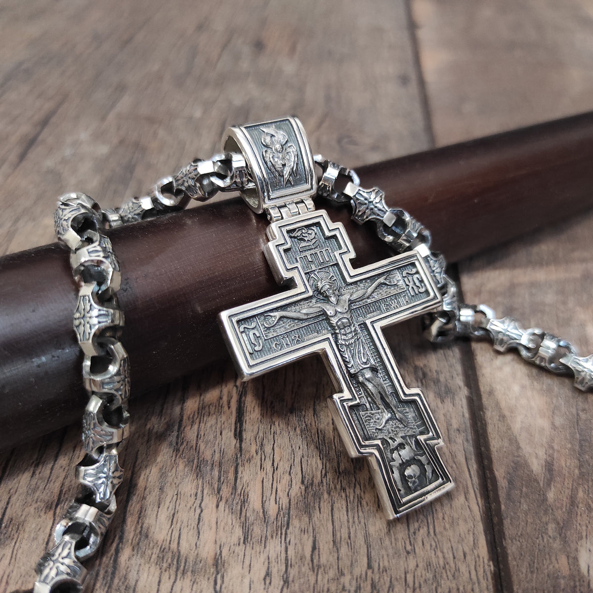 Sterling Silver Orthodox Crucifix Necklace - Religious Pendant