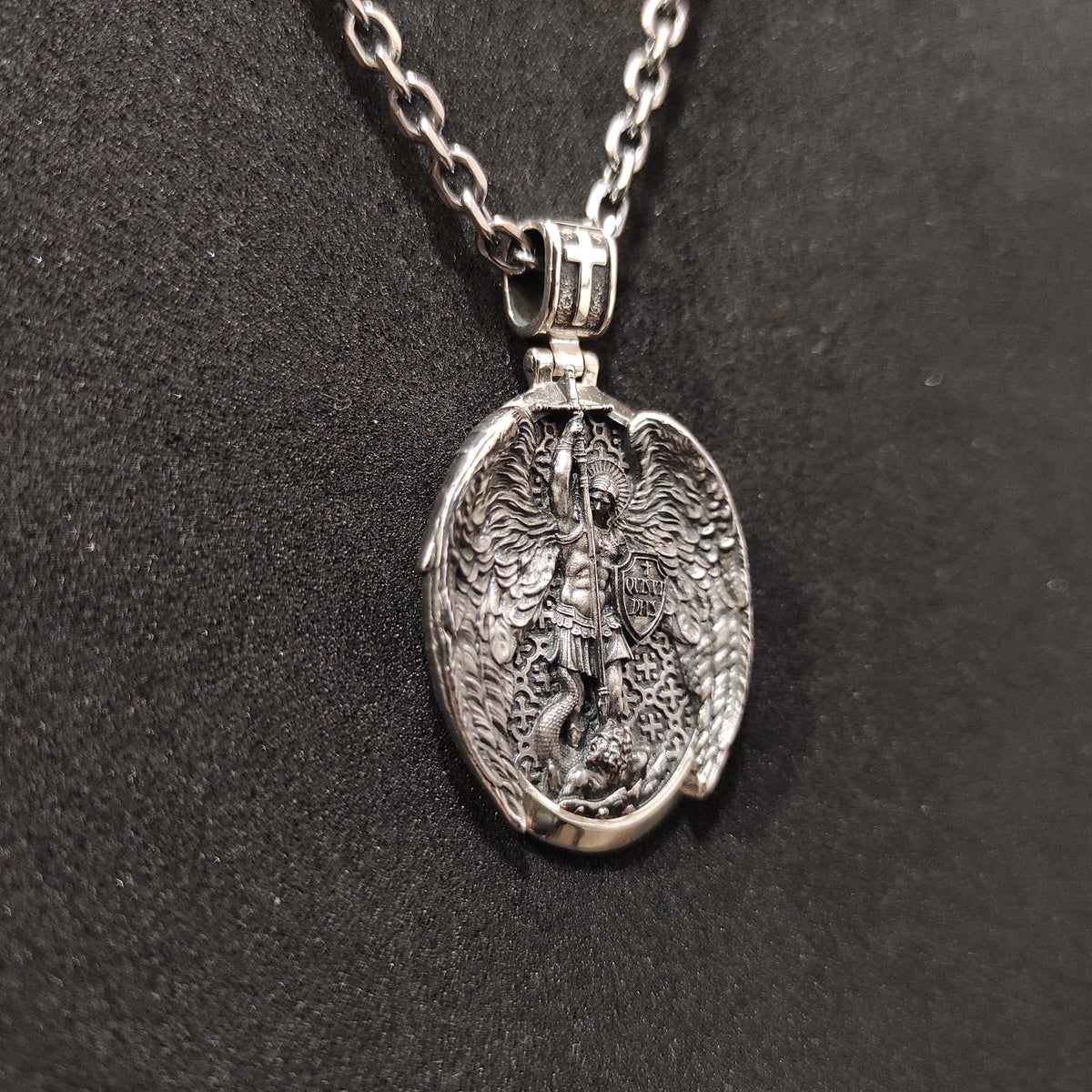 Sterling Silver Archangel Michael Shield Pendant Necklace, Religious Gift