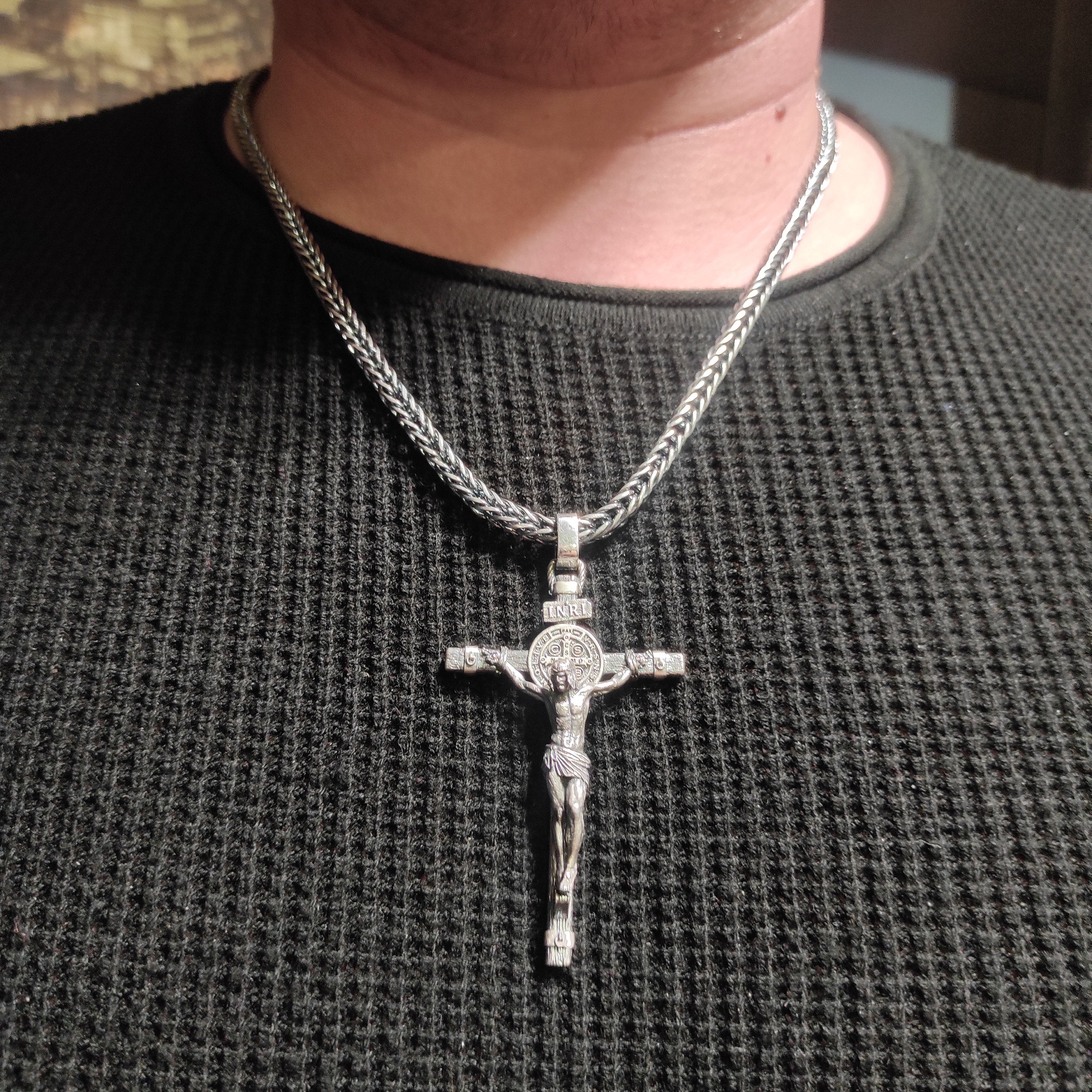 Handmade Sterling Silver Saint Benedict Crucifix Necklace: Religious Gift