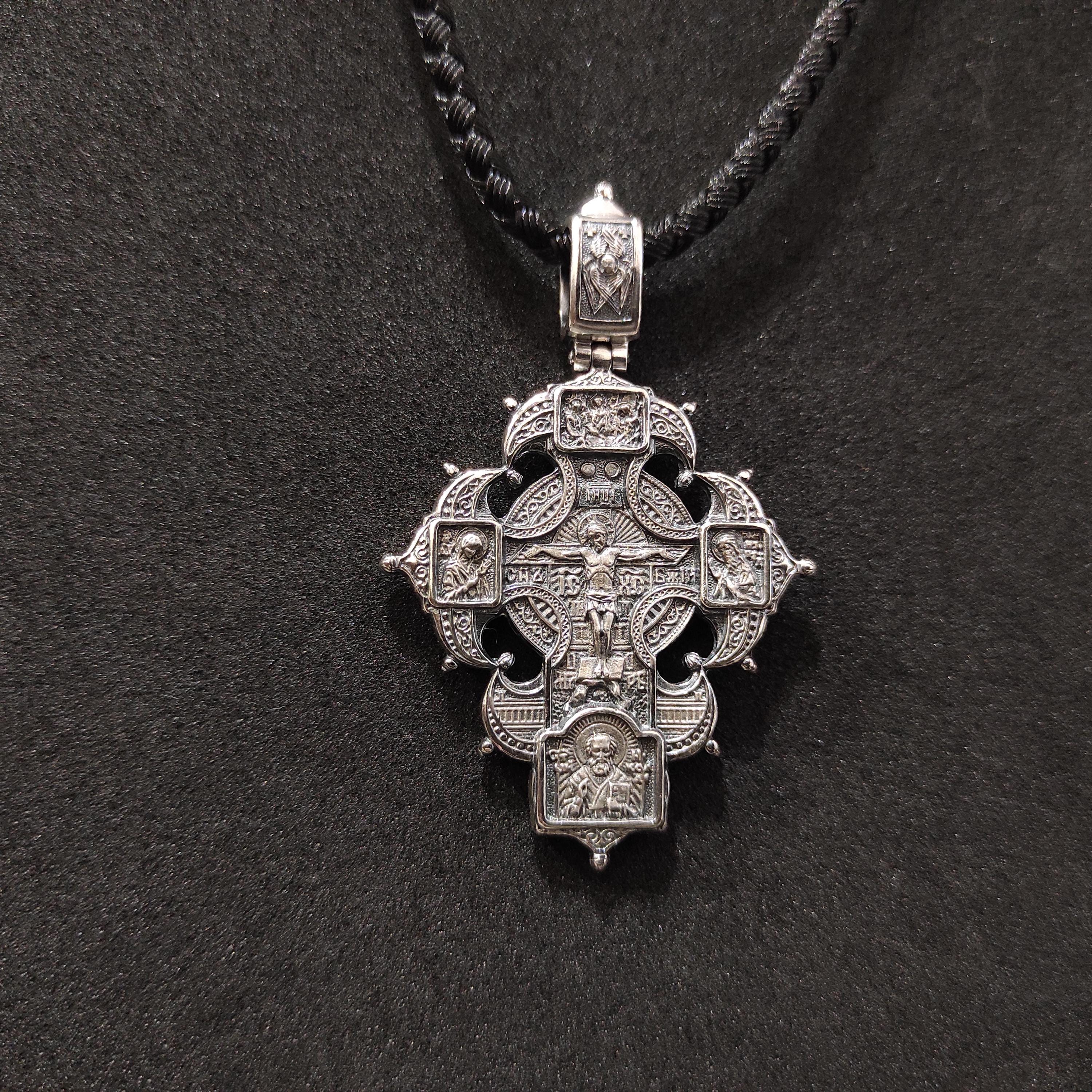 Sterling Silver Orthodox Crucifix Pendant: Religious Christian Necklace