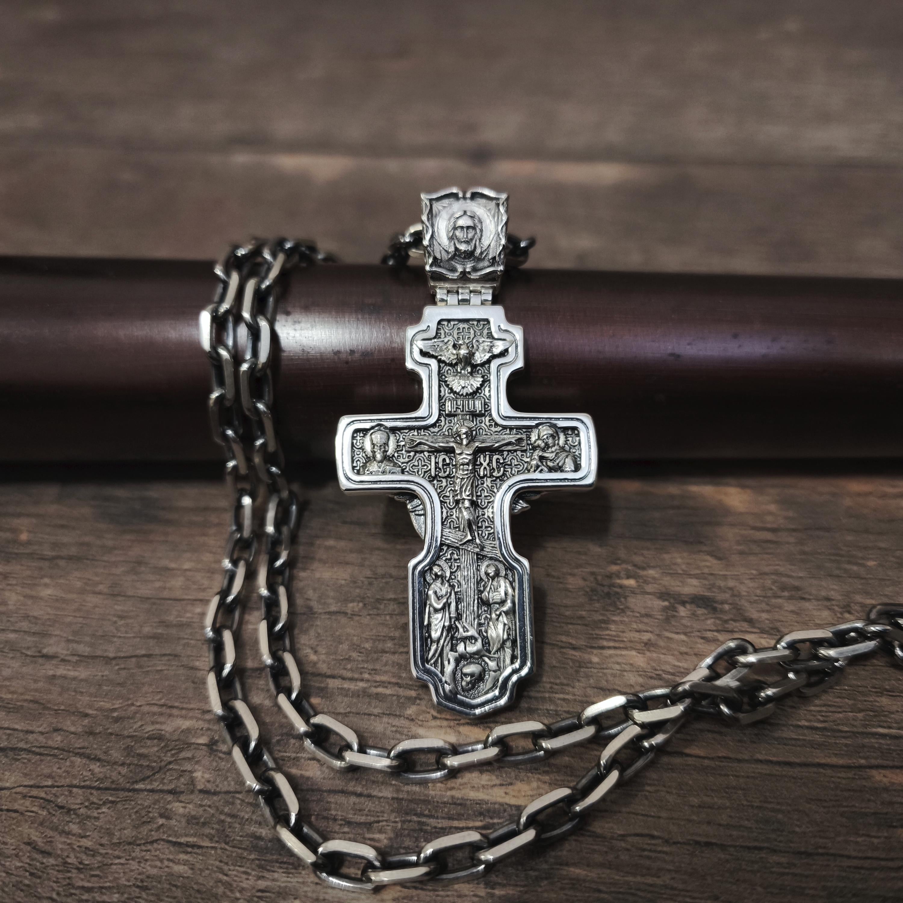 Sterling Silver Orthodox Crucifix Necklace Archangel Saint Michael - Religious Pendant
