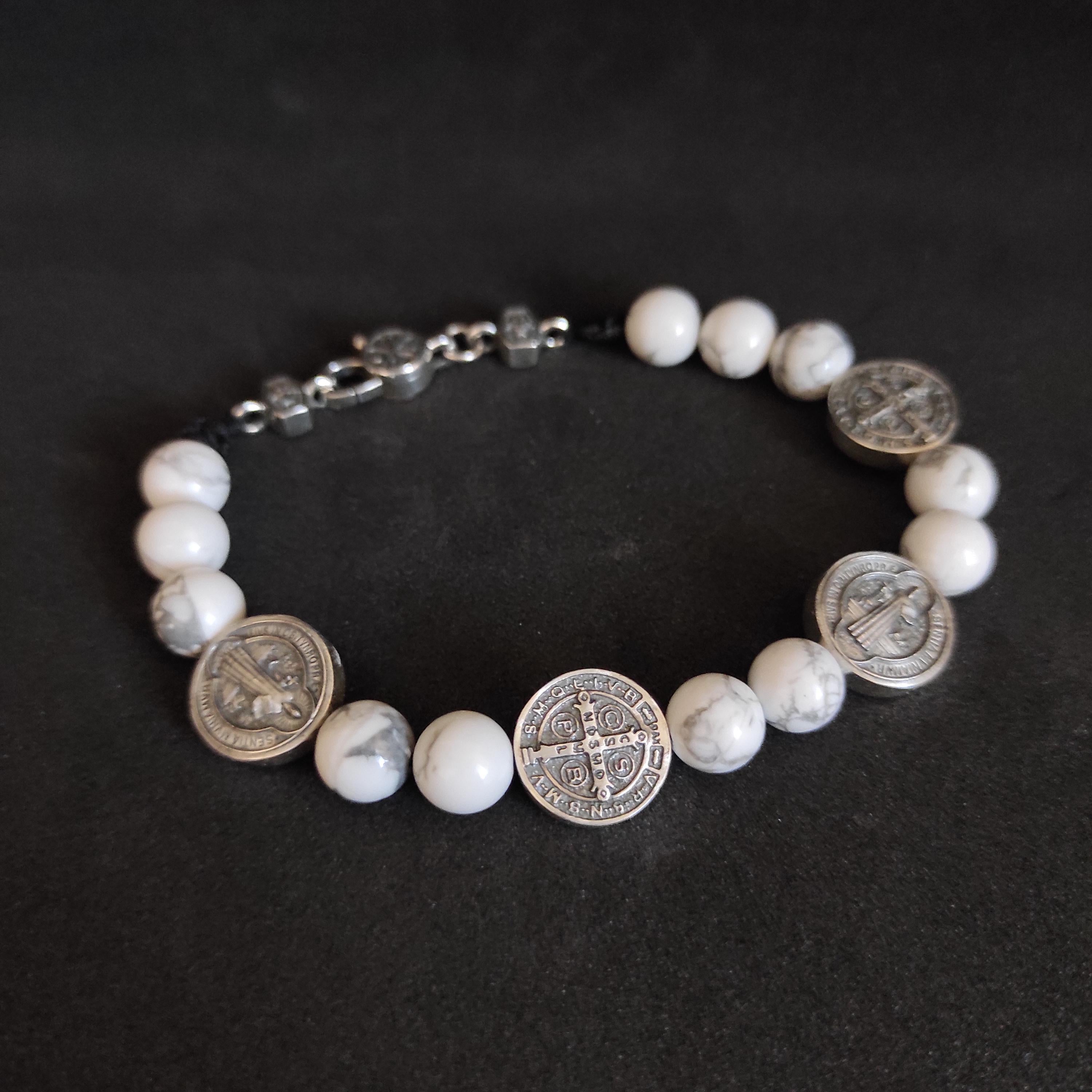 Handmade Saint Benedict Silver Bracelet: Agate Stone, Religious Gift