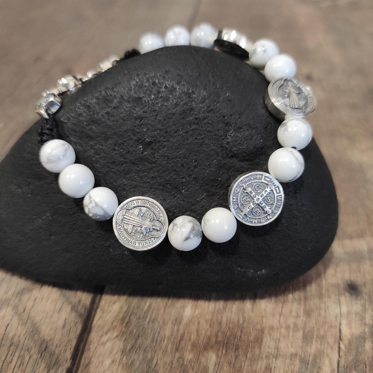 Handmade Saint Benedict Silver Bracelet: Agate Stone, Religious Gift