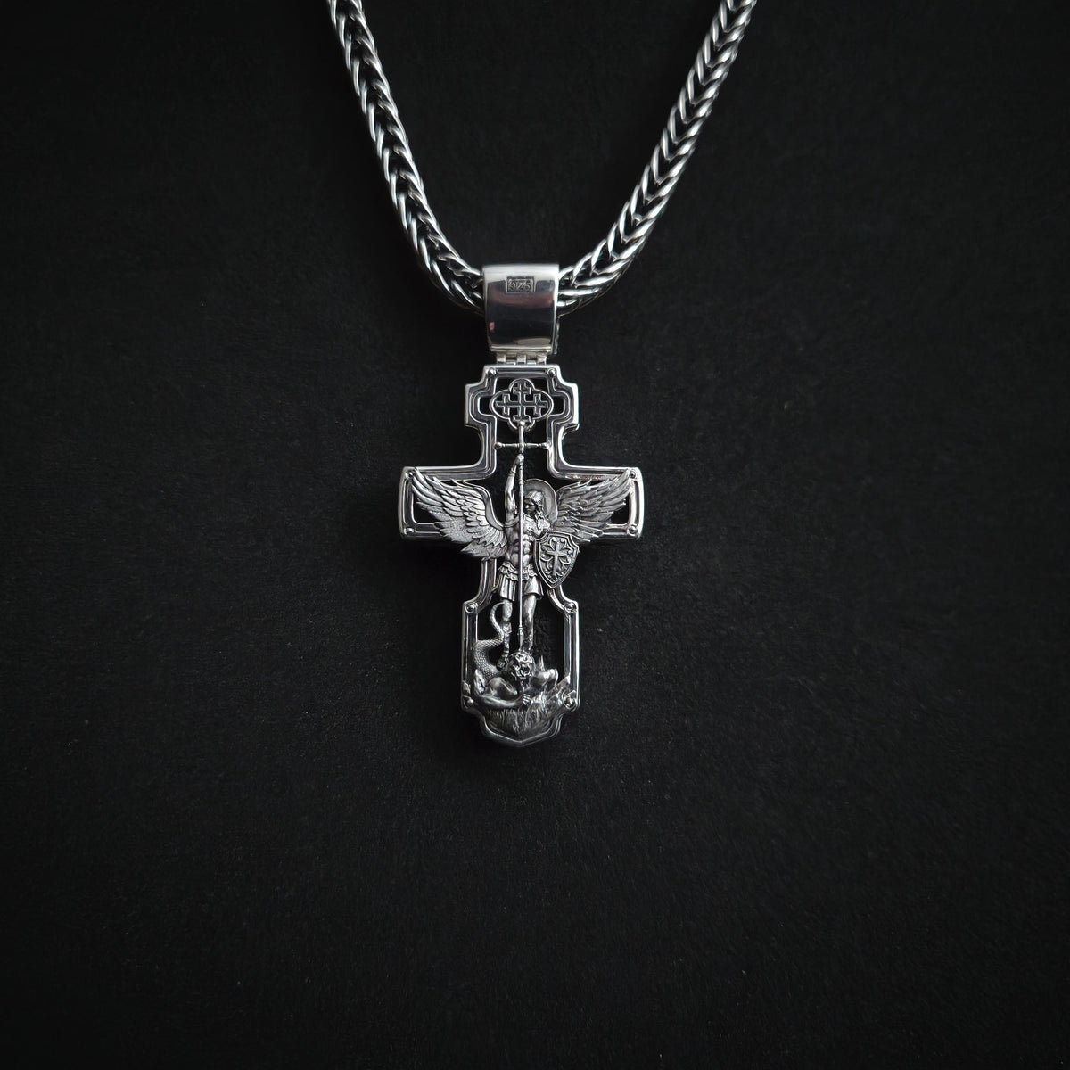 Personalized Saint Benedict Crucifix Necklace Archangel Saint Michael : Sterling Silver & Ebony Wood