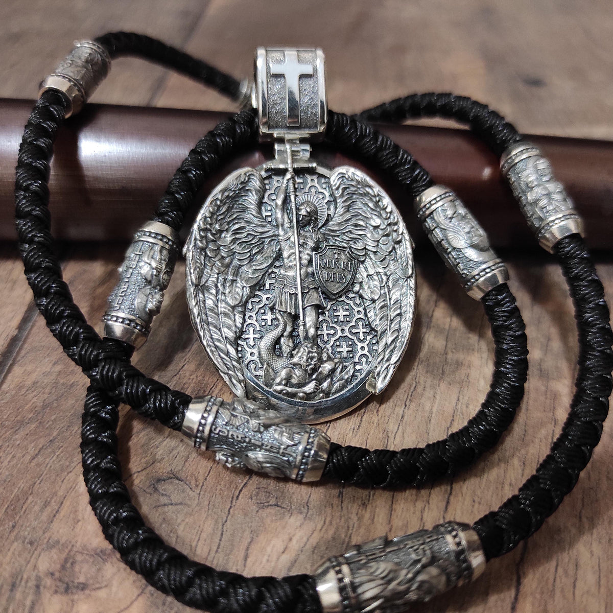 Sterling Silver Archangel Michael Shield Pendant Necklace: Religious Gift