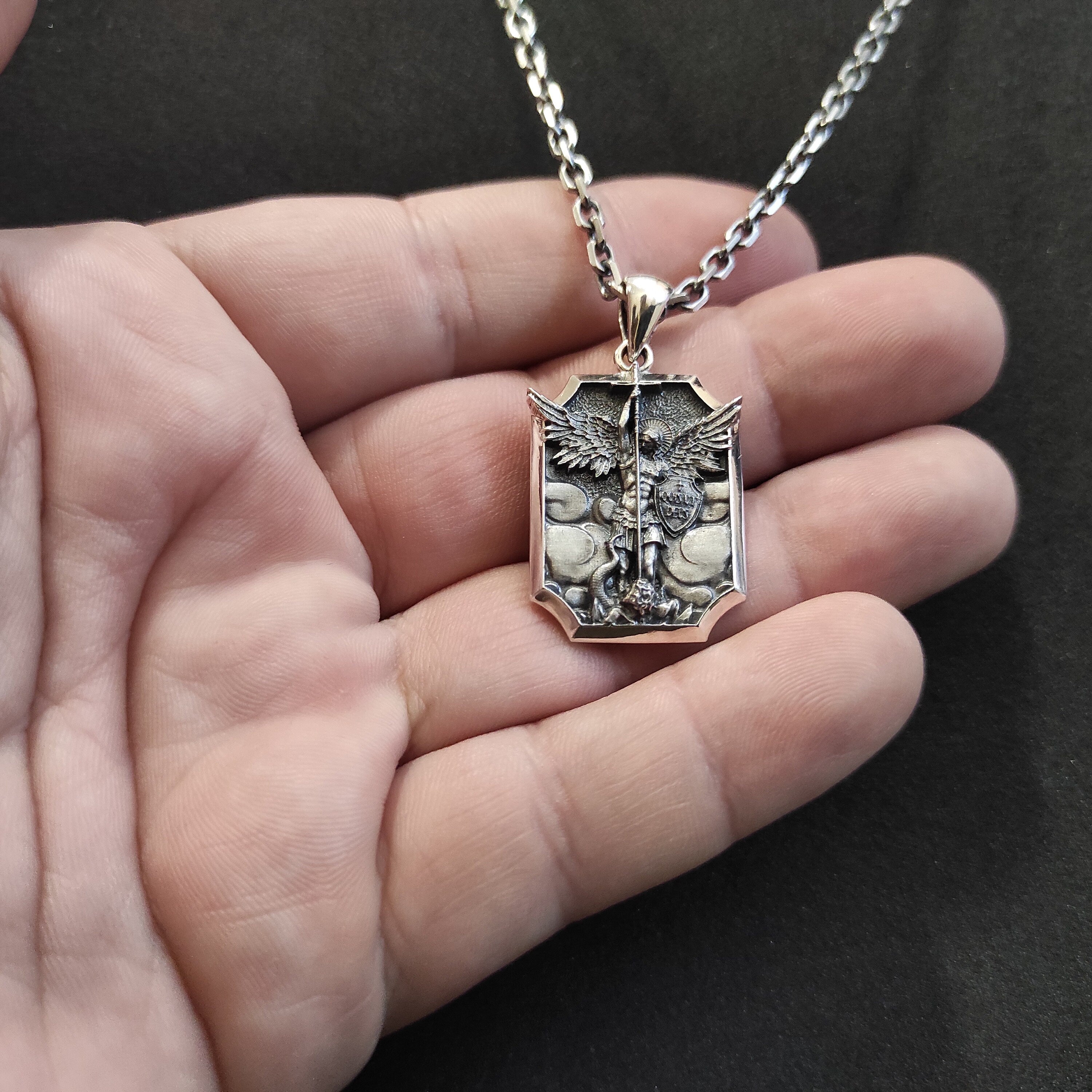 Personalized Sterling Silver Archangel Saint Michael Shield Necklace