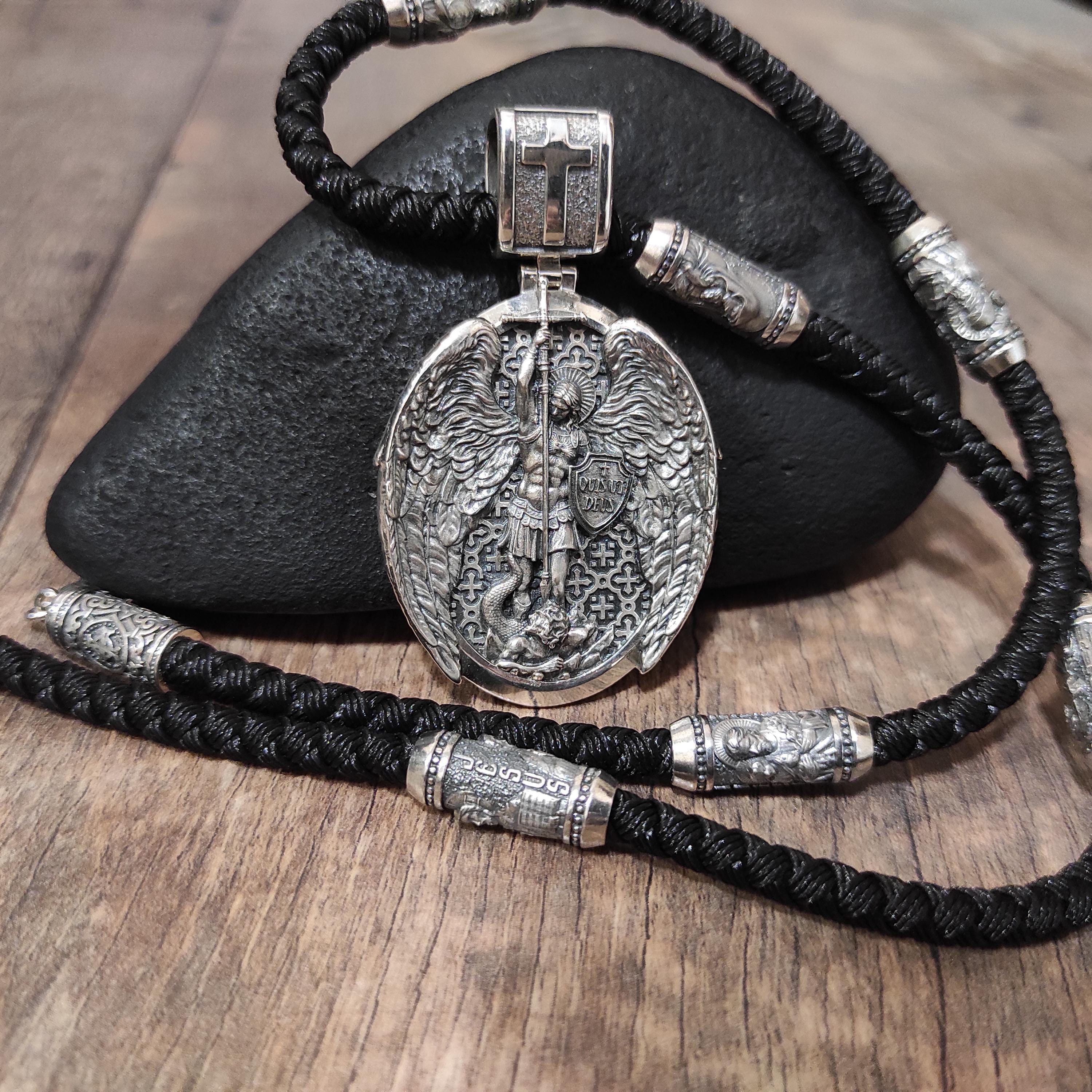 Sterling Silver Archangel Michael Shield Pendant Necklace: Religious Gift