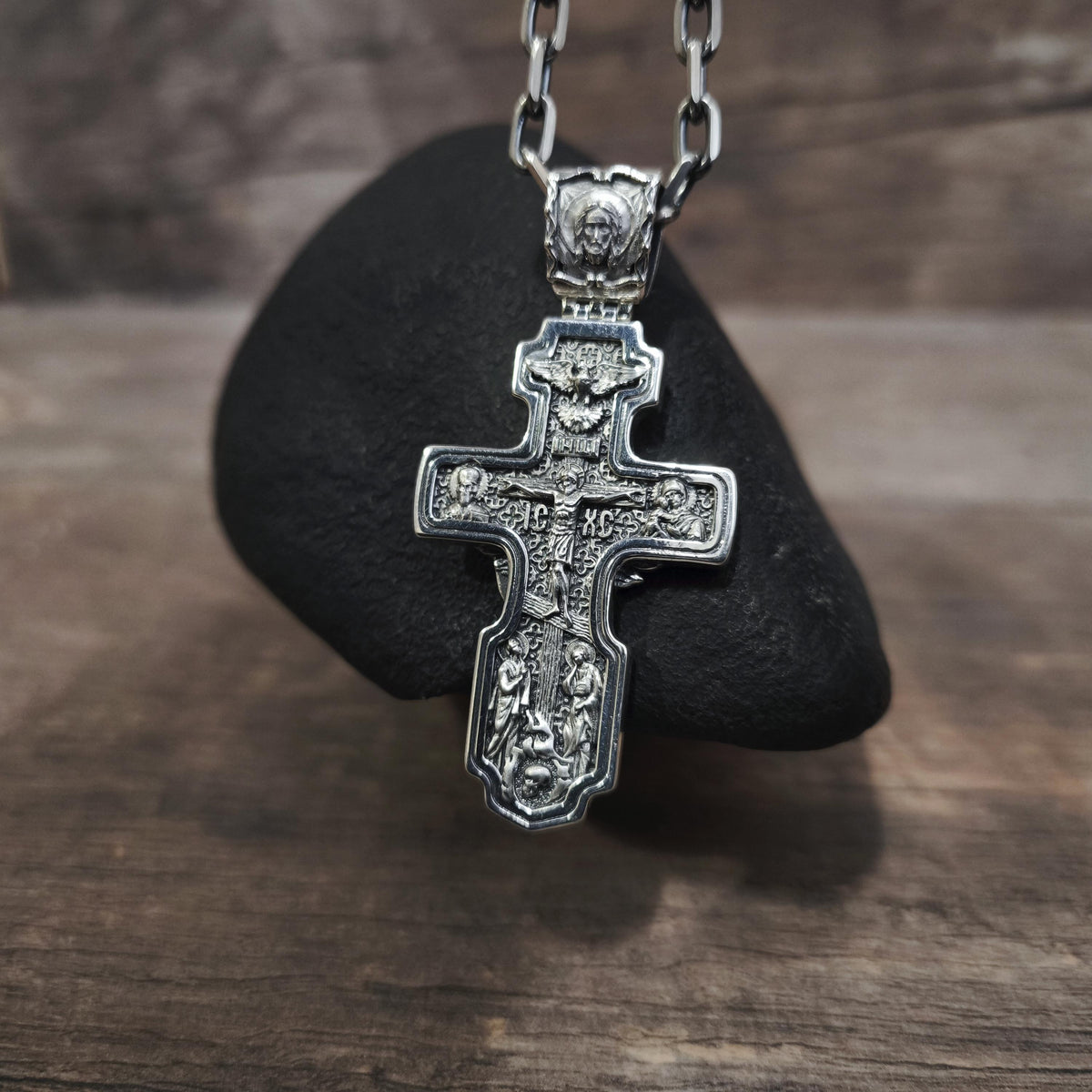 Sterling Silver Orthodox Crucifix Necklace Archangel Saint Michael - Religious Pendant