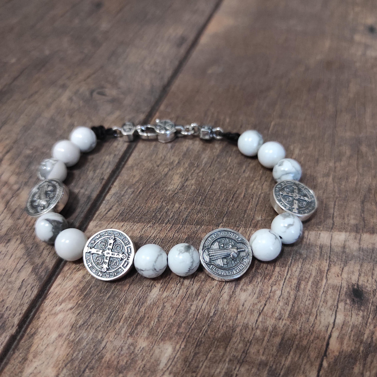 Handmade Saint Benedict Silver Bracelet: Agate Stone, Religious Gift