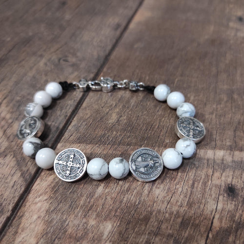 Handmade Saint Benedict Silver Bracelet: Agate Stone, Religious Gift
