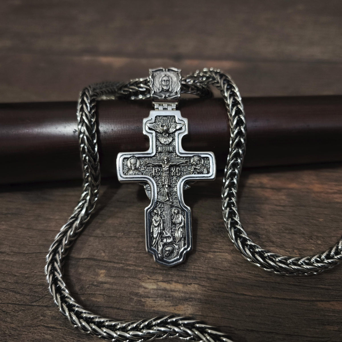 Sterling Silver Orthodox Crucifix Jesus Cross Necklace Archangel Saint Michael - Religious Pendant