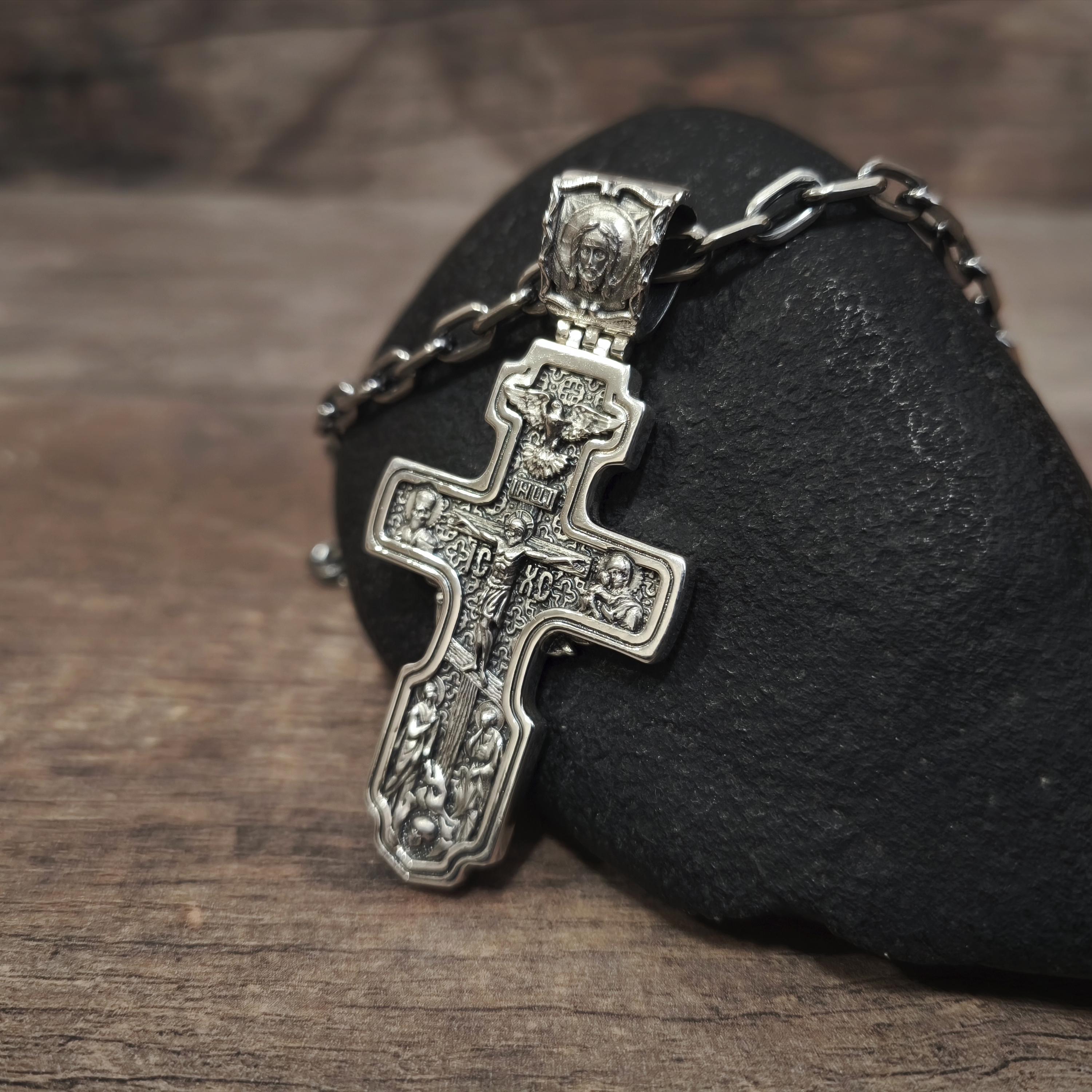 Sterling Silver Orthodox Crucifix Necklace Archangel Saint Michael - Religious Pendant