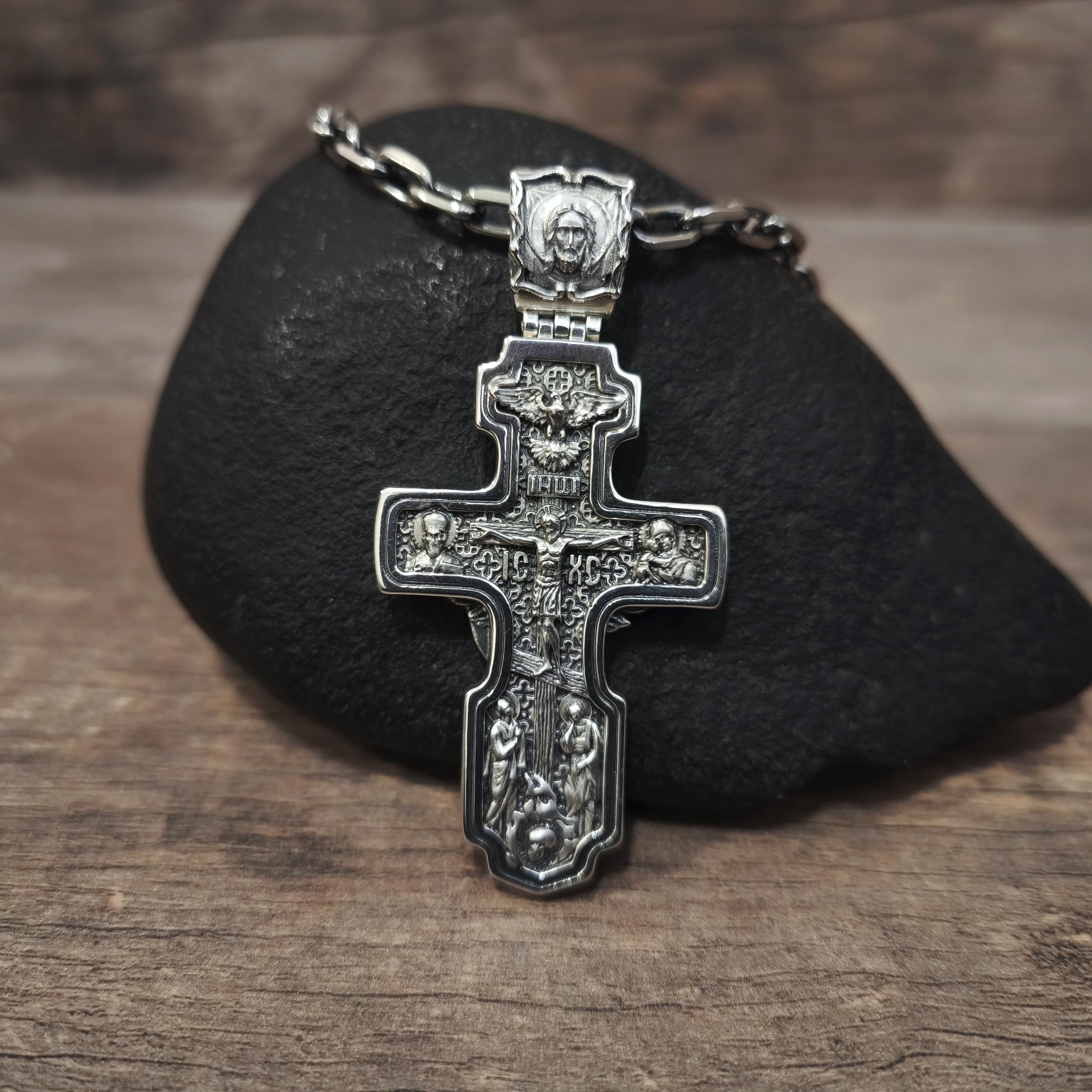 Sterling Silver Orthodox Crucifix Necklace Archangel Saint Michael - Religious Pendant