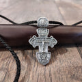 Orthodox Crucifix: Sterling Silver Jesus Cross Pendant with Silk Cord