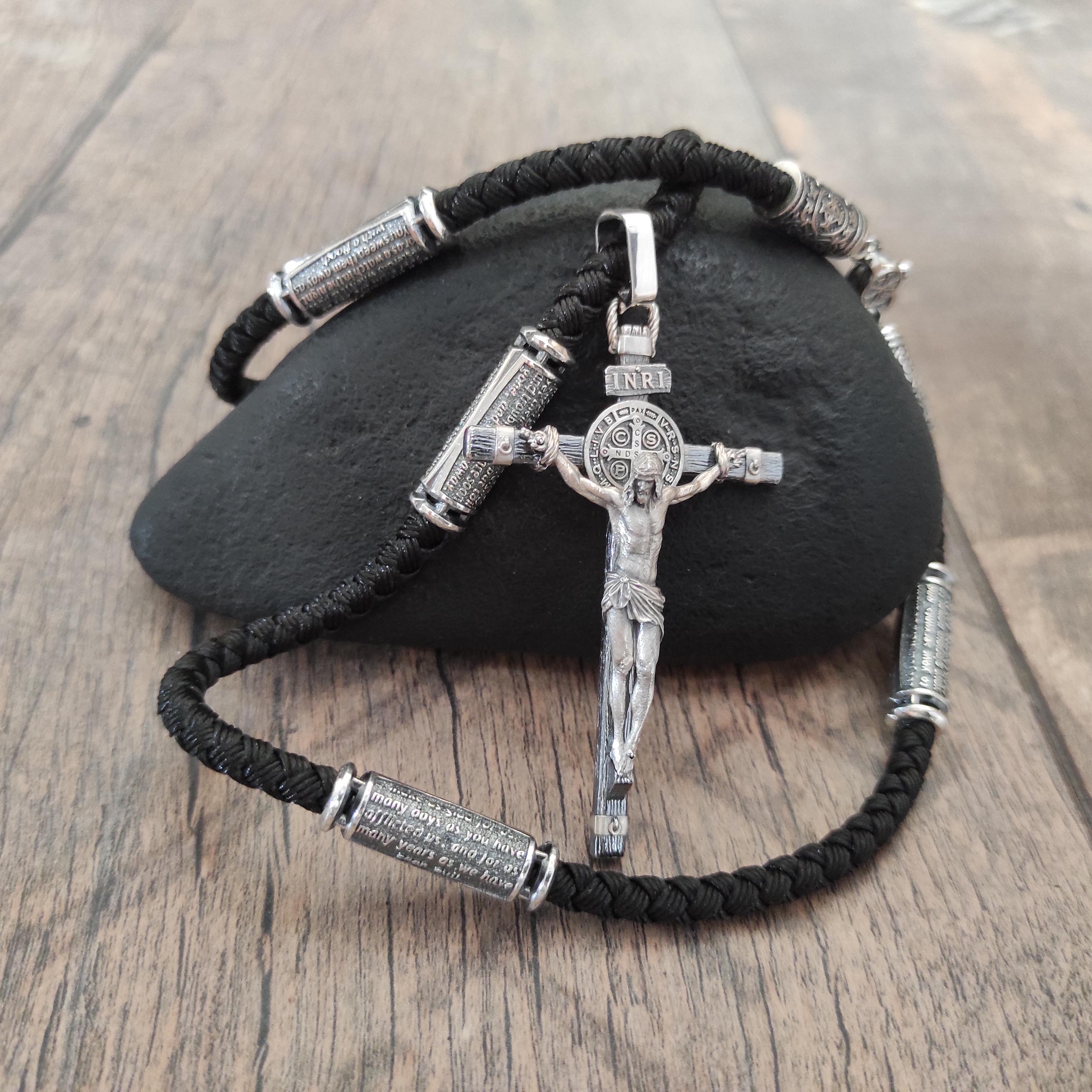 Personalized Saint Benedict Silver Crucifix Necklace: Religious Gift