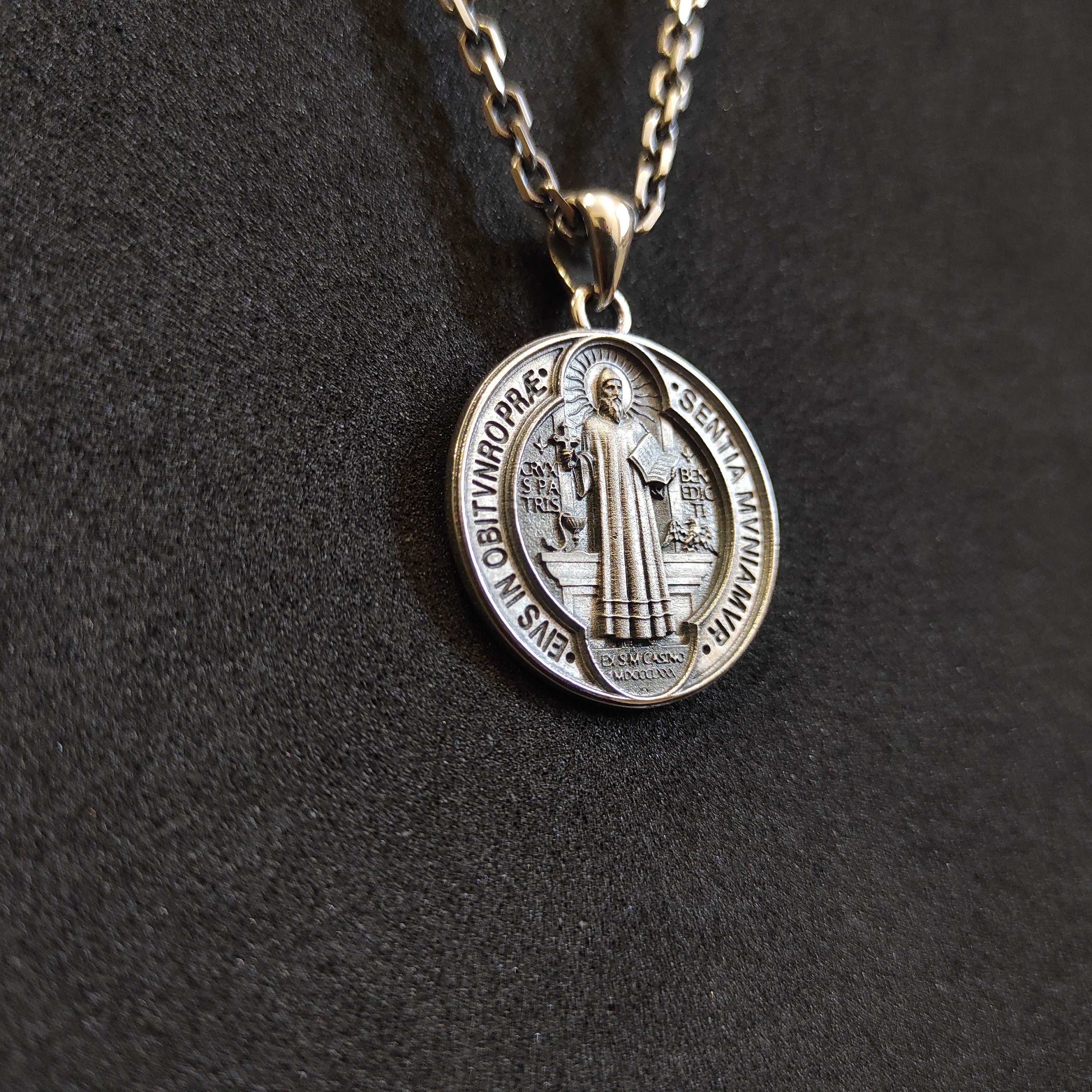 Handmade Sterling Silver St. Benedict Locket Necklace - Religious Christian Gift