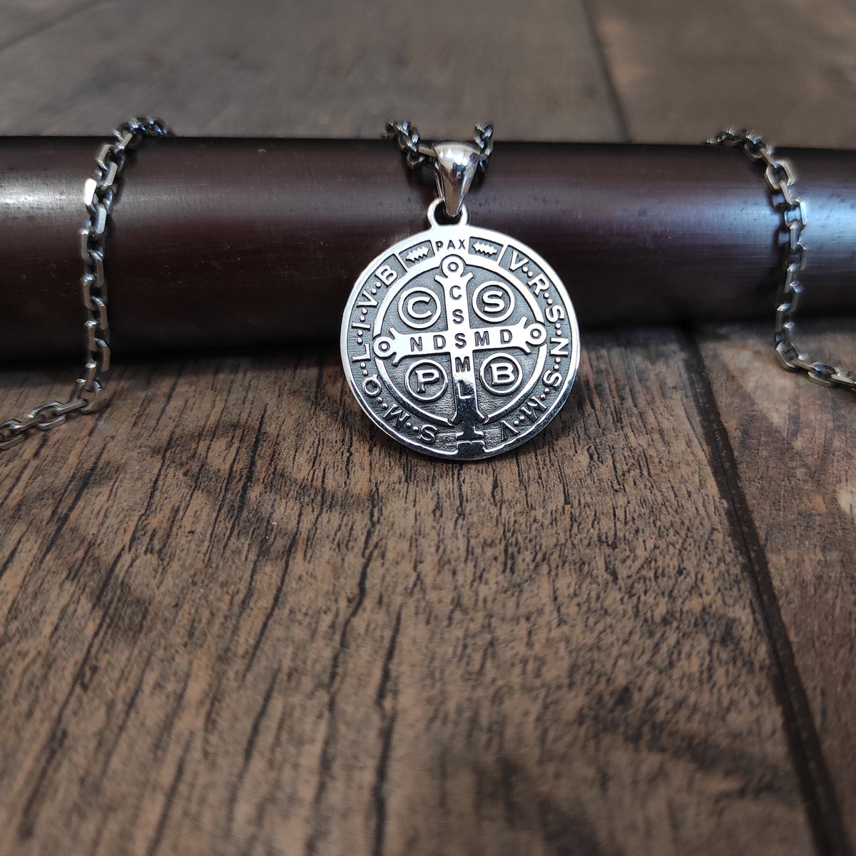 Handmade Sterling Silver St. Benedict Locket Necklace - Religious Christian Gift