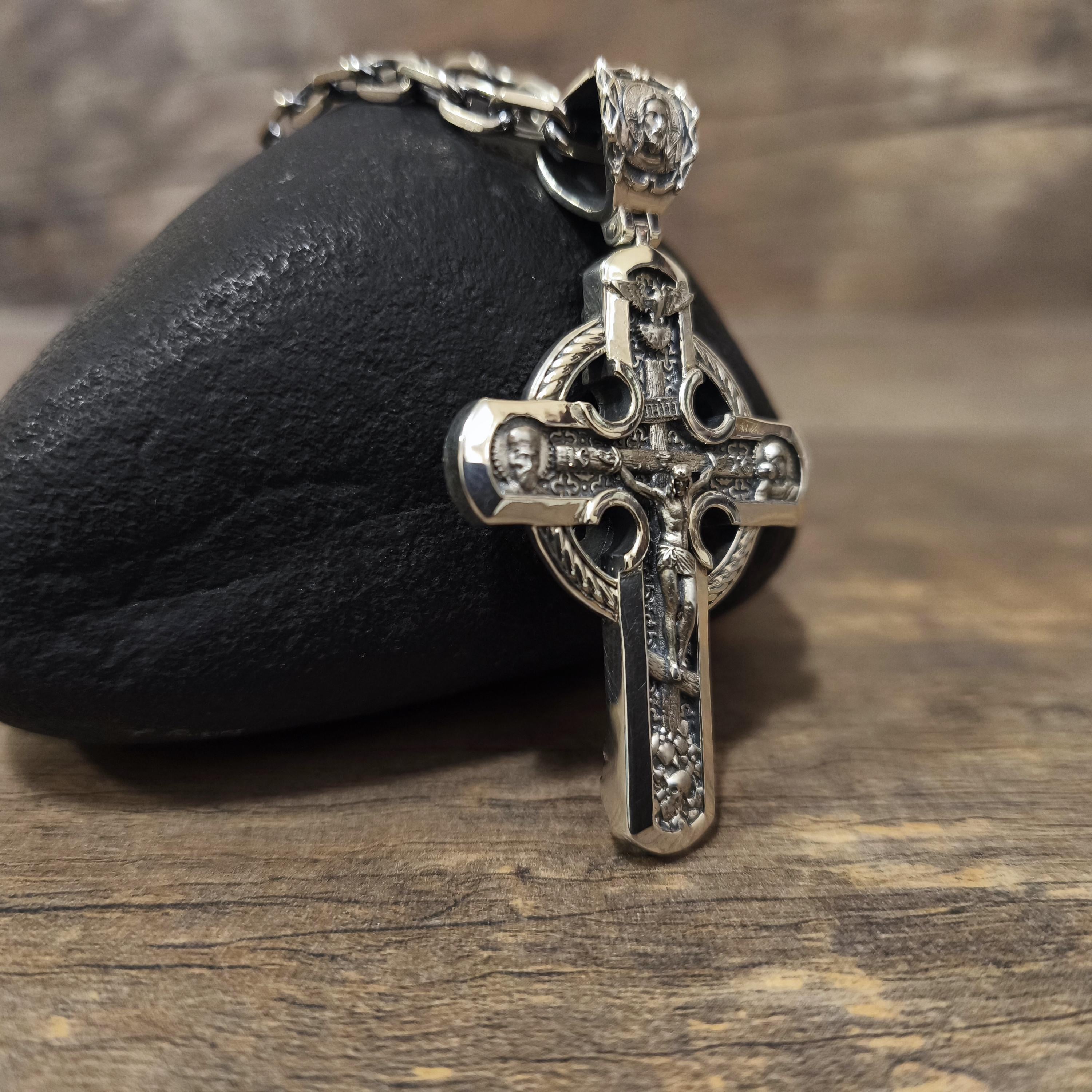 Sterling Silver Orthodox Crucifix Necklace Archangel Saint Michael - Religious Pendant