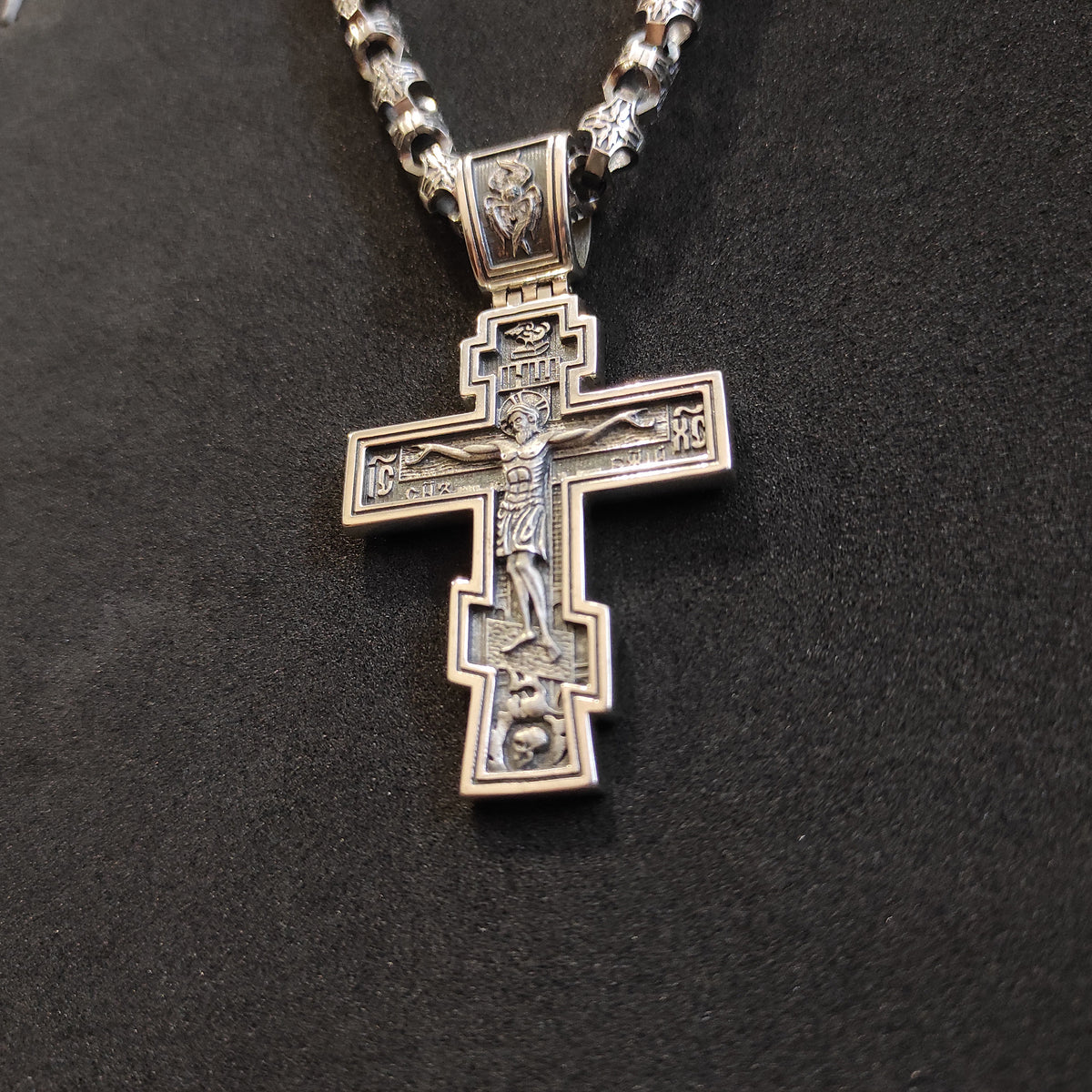 Sterling Silver Orthodox Crucifix Necklace - Religious Pendant