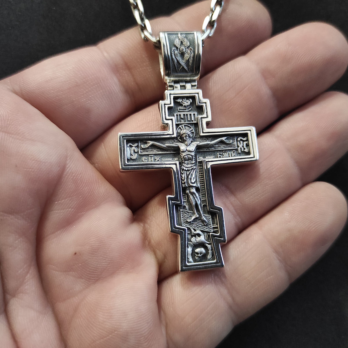 Sterling Silver Orthodox Crucifix Necklace - Religious Pendant