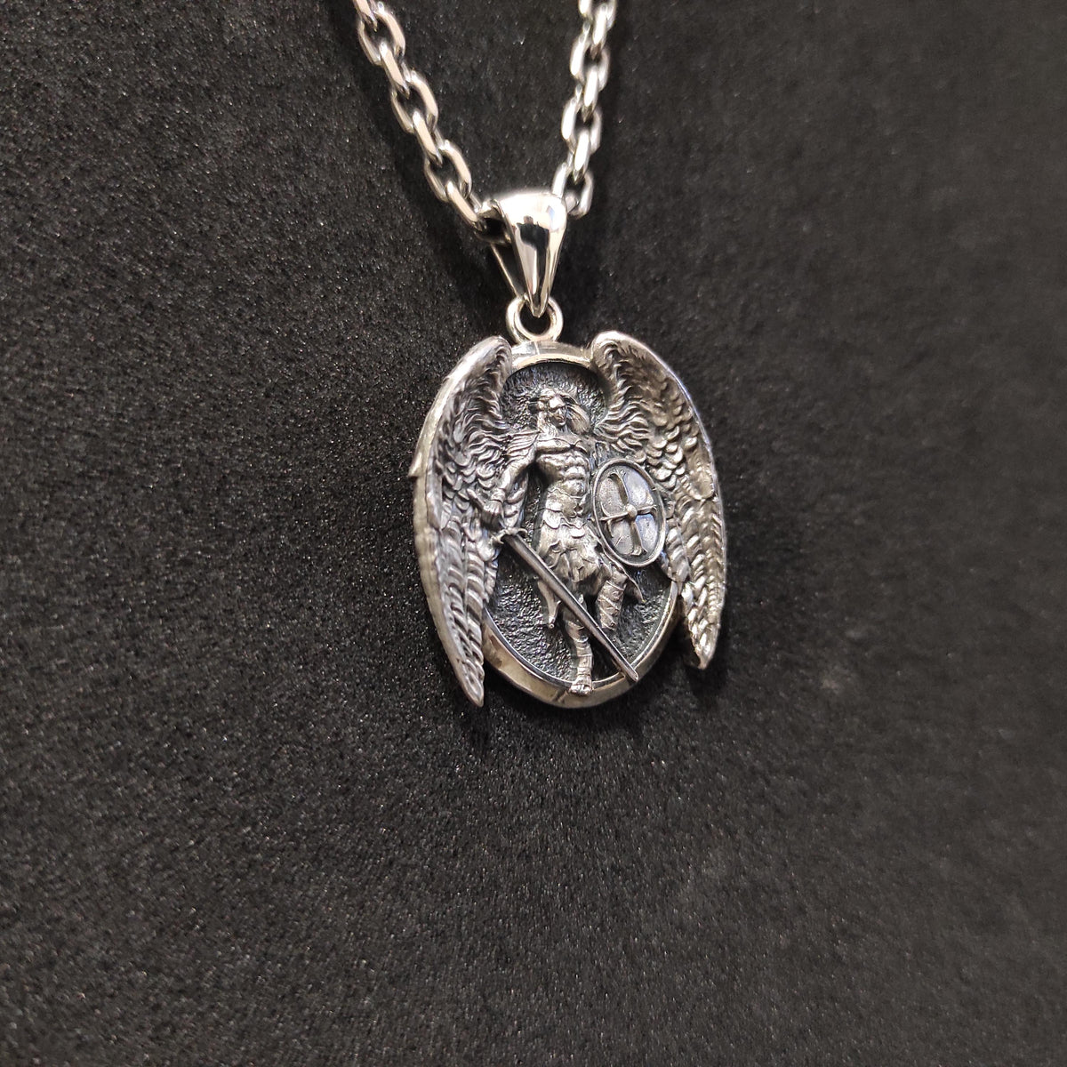 Sterling Silver Archangel Michael Pendant Necklace: Handmade Religious Gift