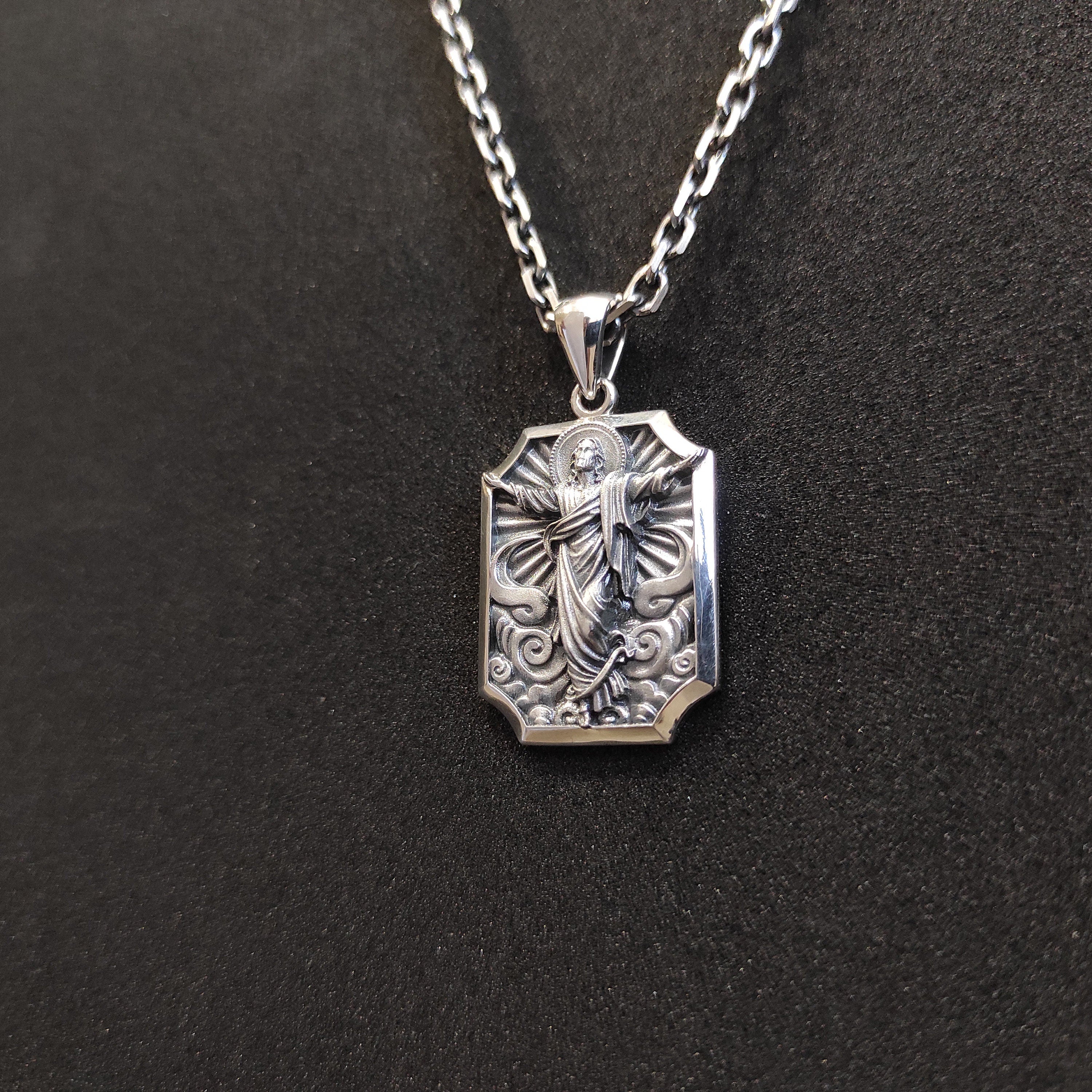 Sterling Silver Ascension Cross Necklace: Christian Jesus Crucifix Pendant