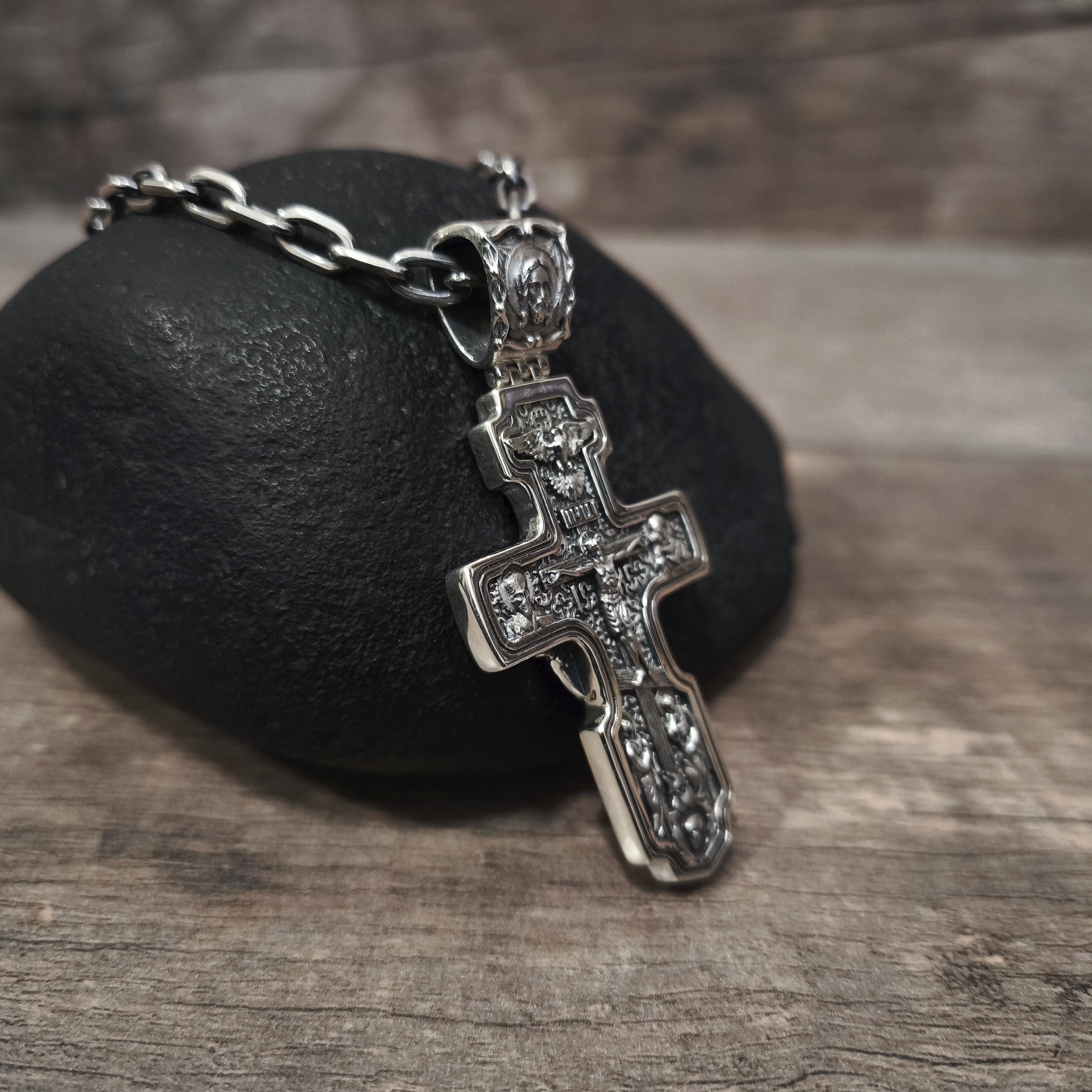 Sterling Silver Orthodox Crucifix Necklace Archangel Saint Michael - Religious Pendant