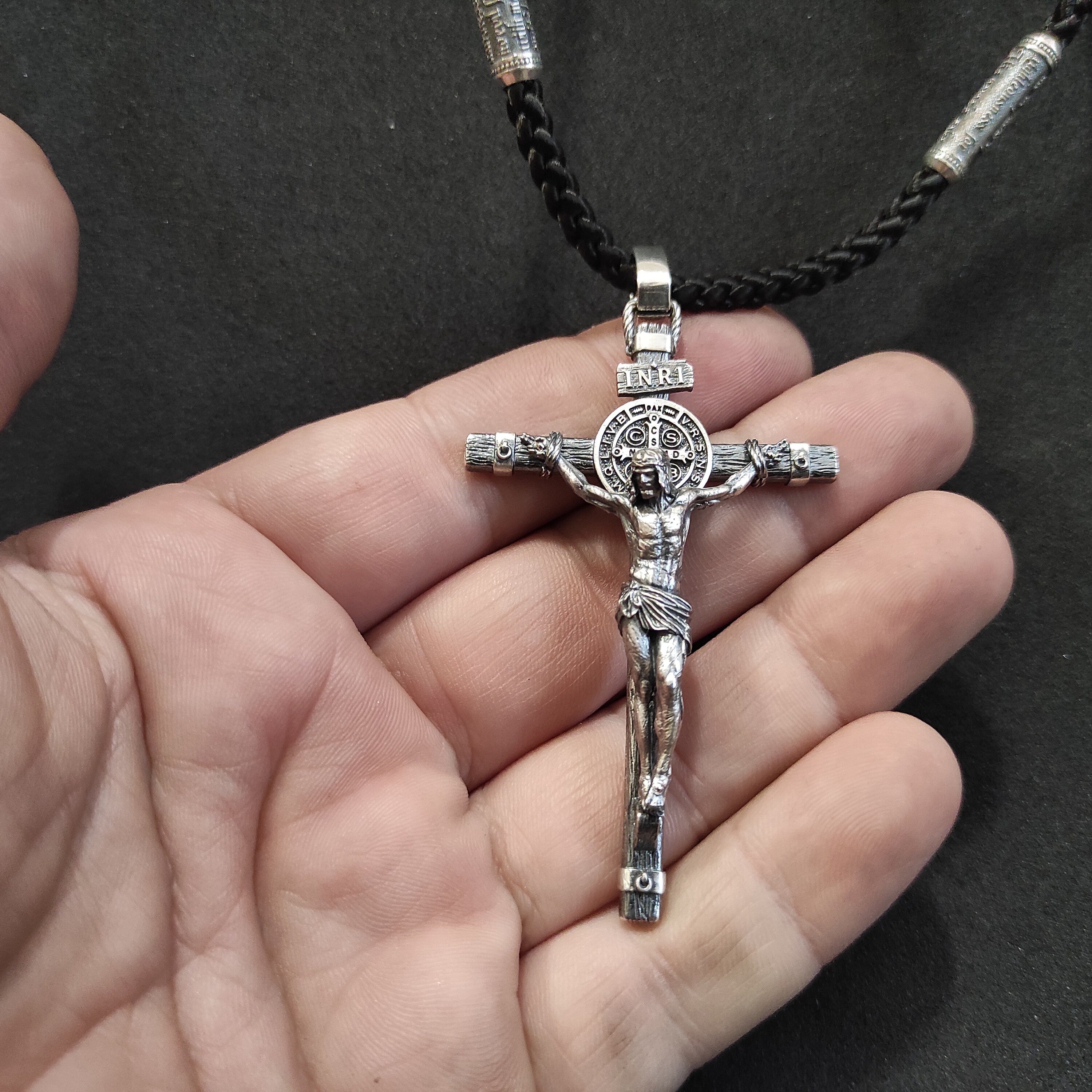 Handmade Sterling Silver Saint Benedict Crucifix Necklace: Religious Gift