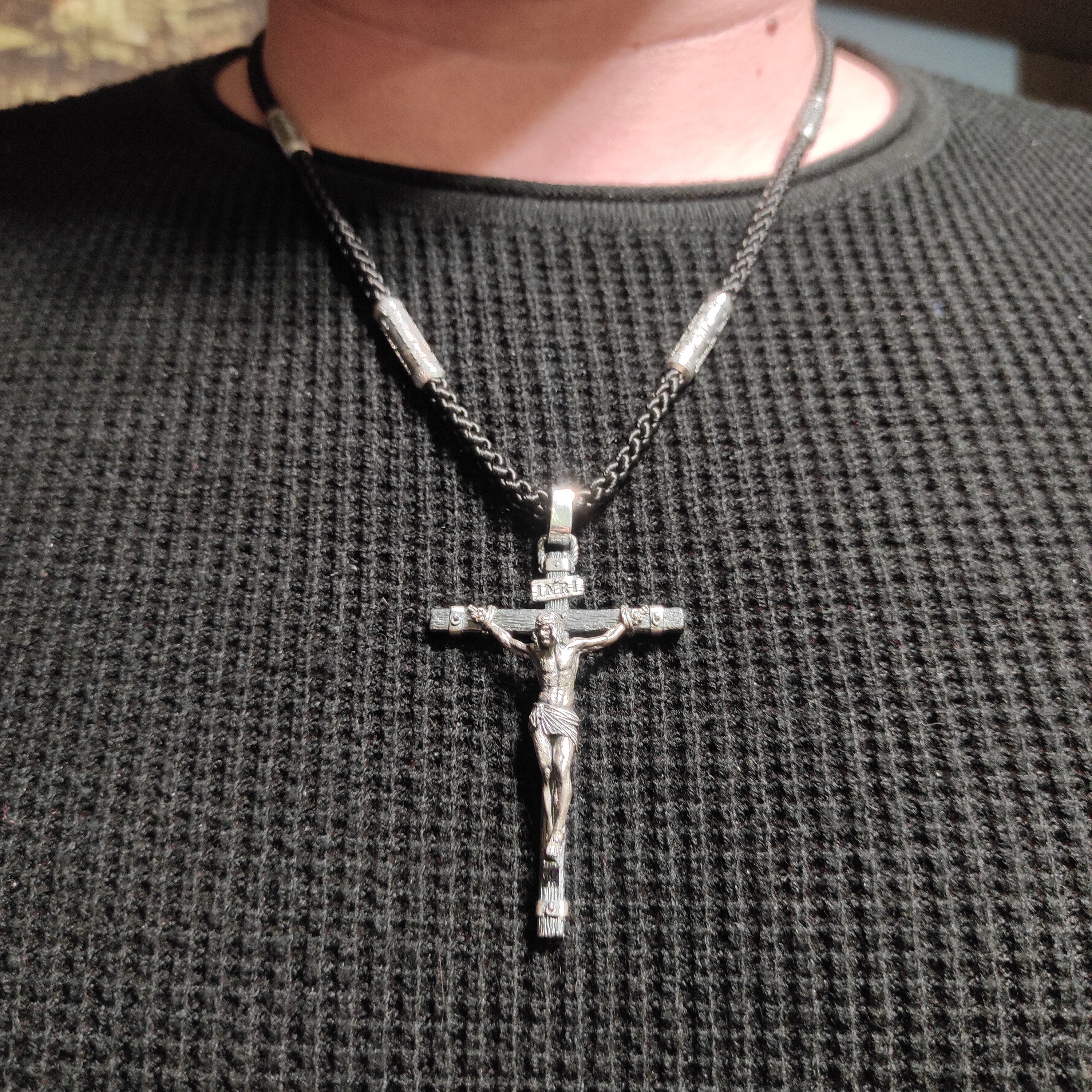 Personalized Silver Jesus Cross Pendant Necklace: Handmade Religious Gift
