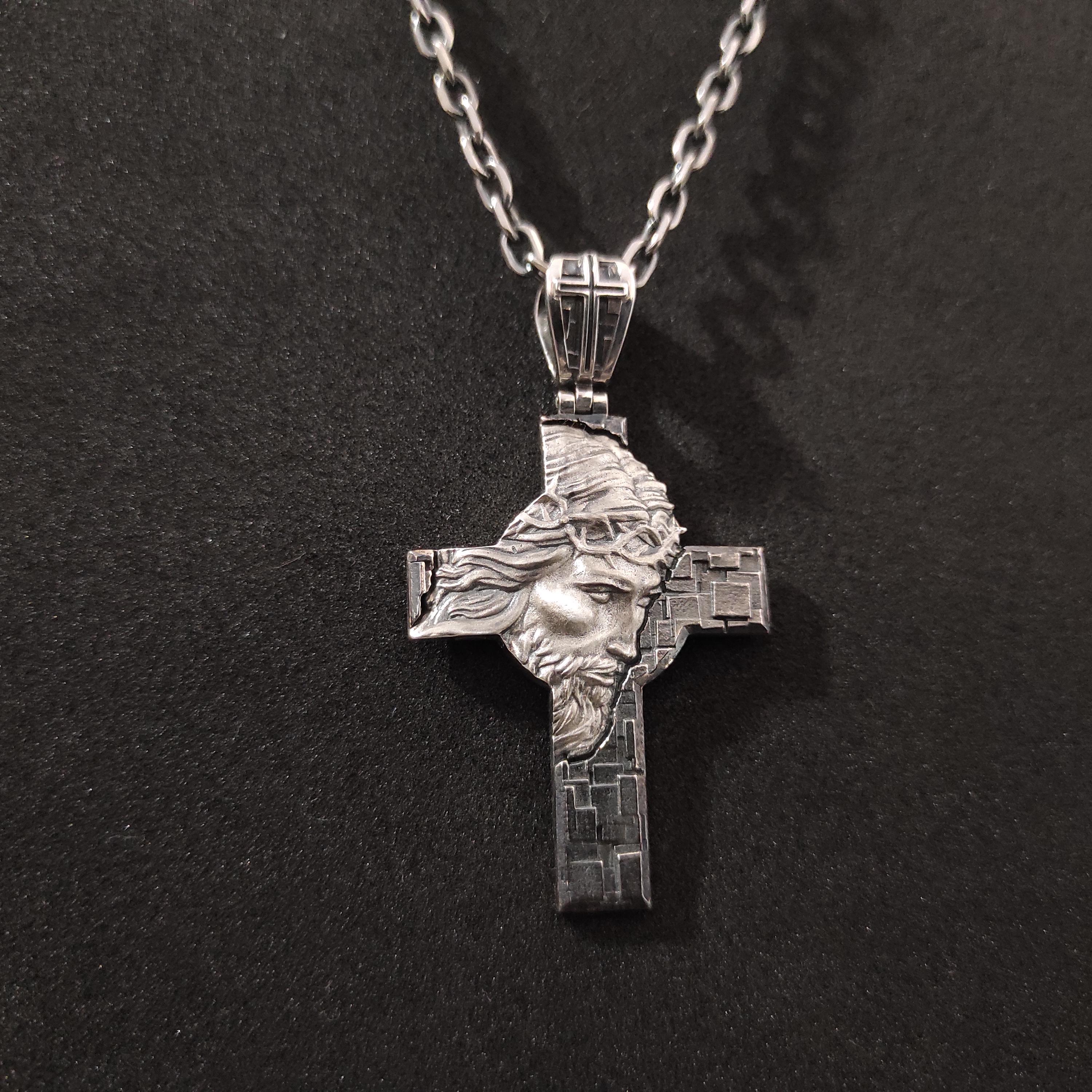 Personalized Sterling Silver Jesus Cross Necklace: Christian Religious Gift