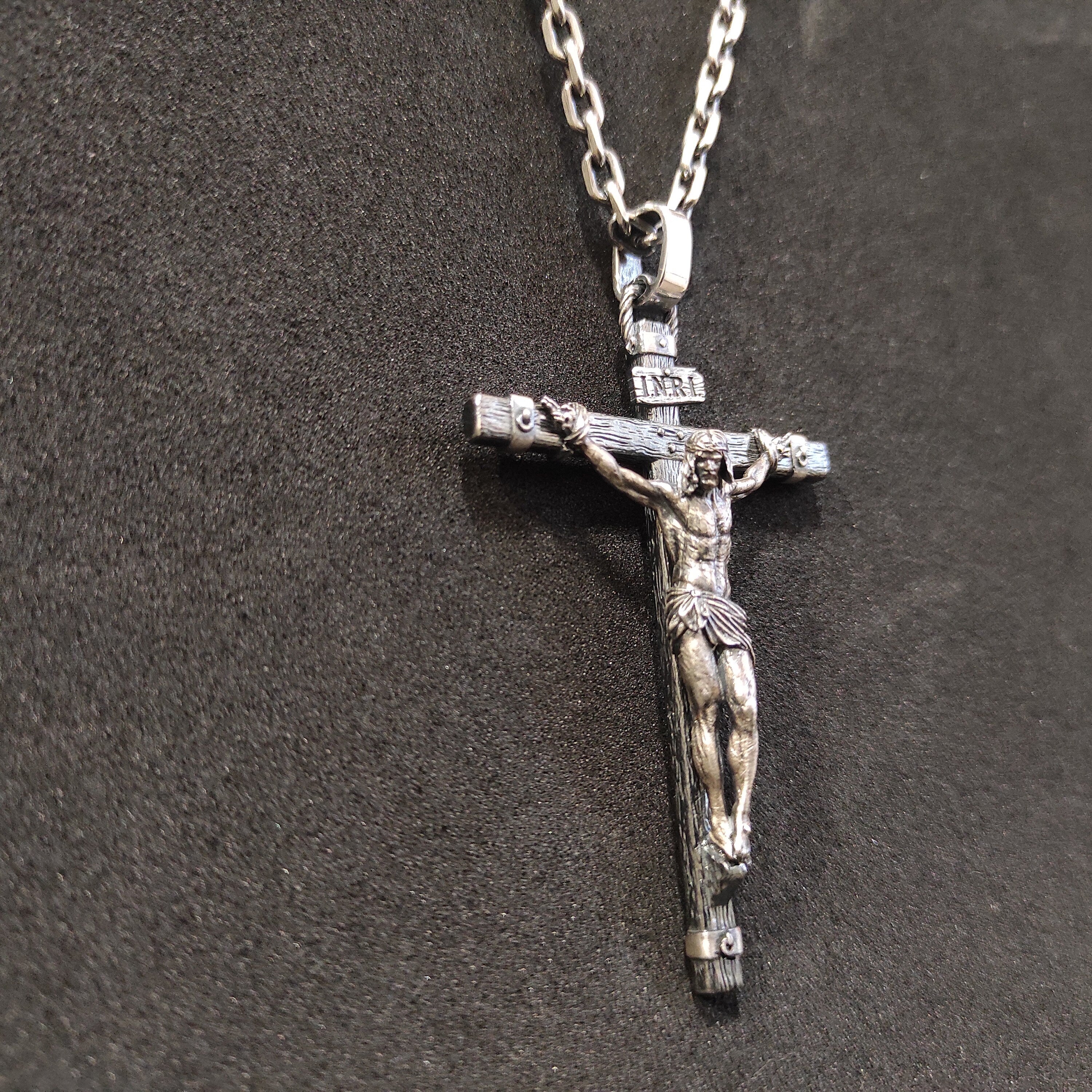 Personalized Sterling Silver Jesus Cross Necklace: Handmade Religious Pendant