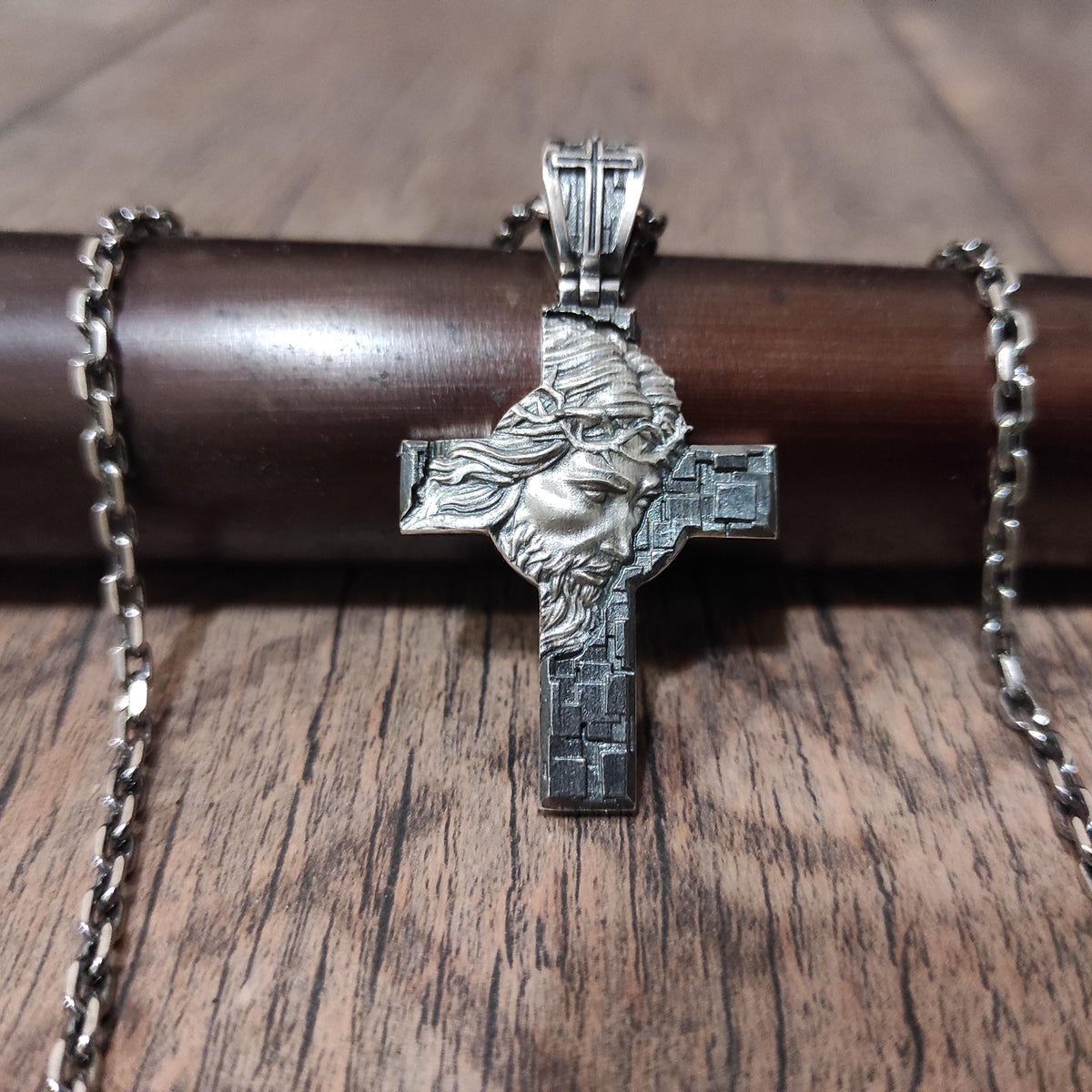 Personalized Sterling Silver Jesus Cross Pendant - Christian Necklace