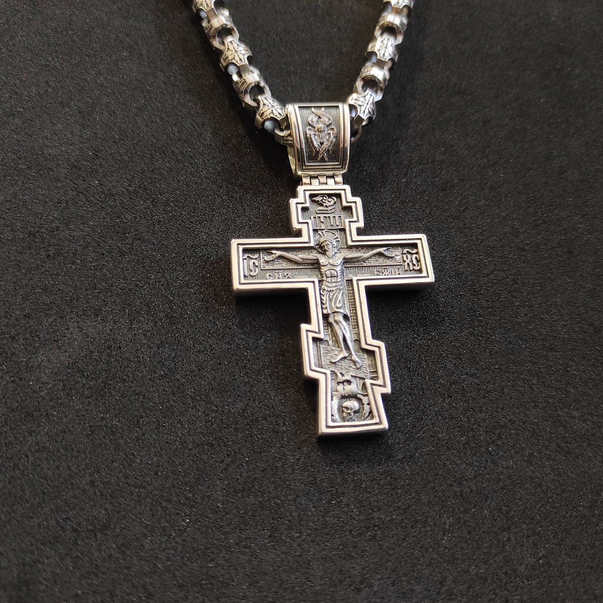 Sterling Silver Orthodox Crucifix Necklace - Religious Pendant