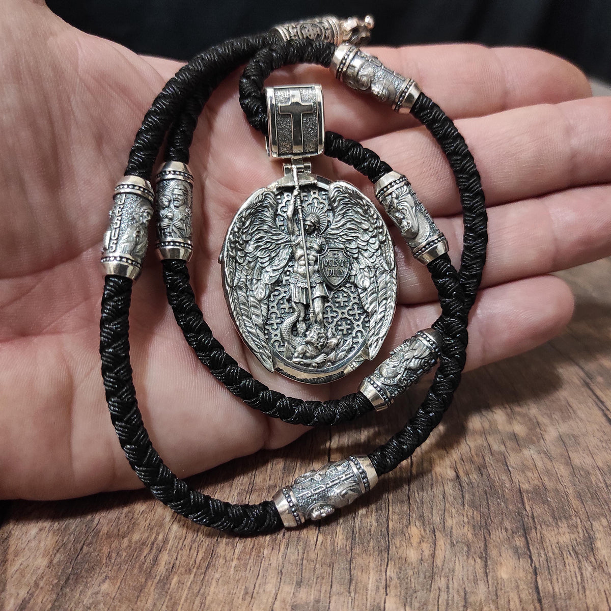 Sterling Silver Archangel Michael Shield Pendant Necklace: Religious Gift