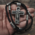 Sterling Silver Orthodox Crucifix Necklace: Jesus Cross Pendant, Ebony Wood