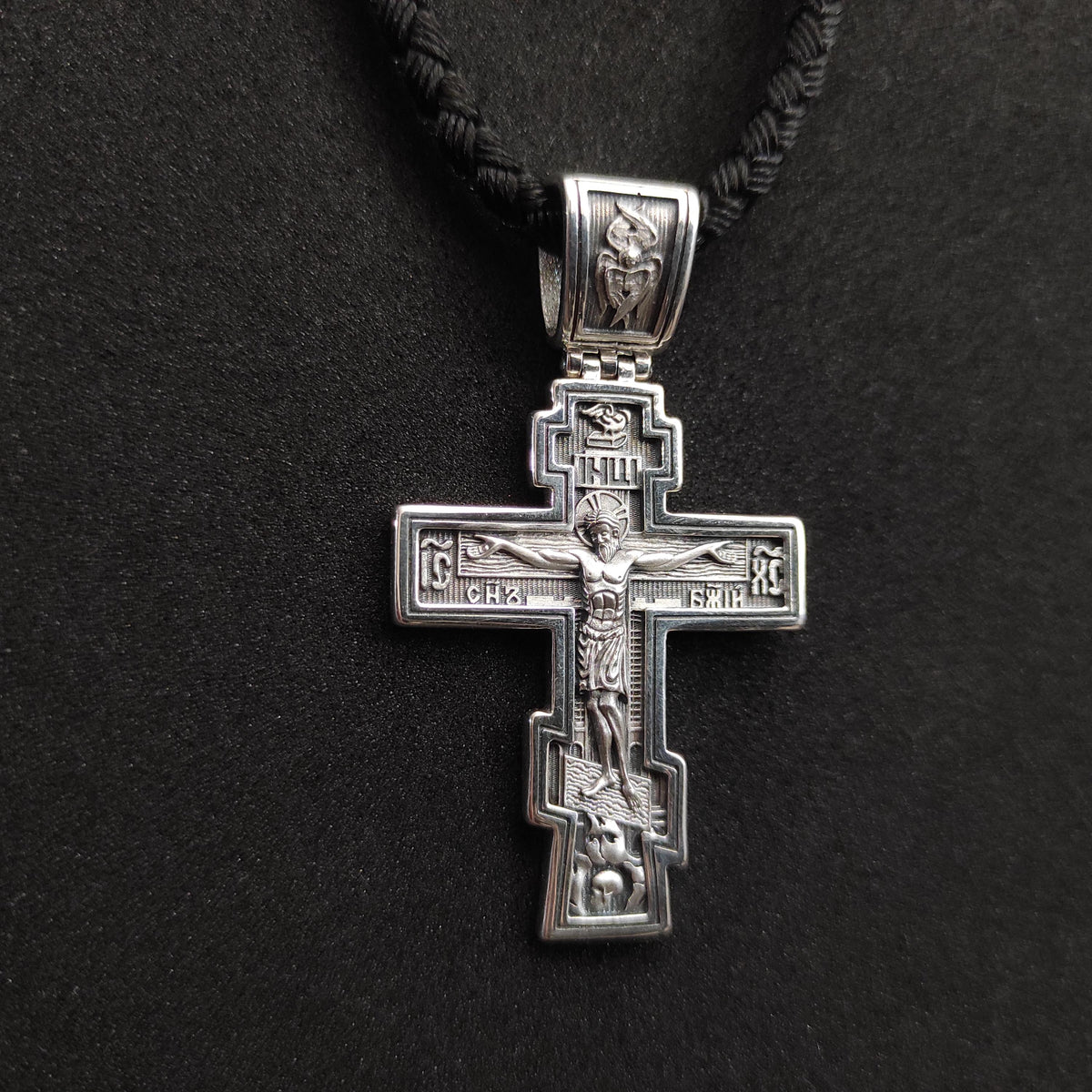 Sterling Silver Orthodox Crucifix Necklace: Religious Pendant