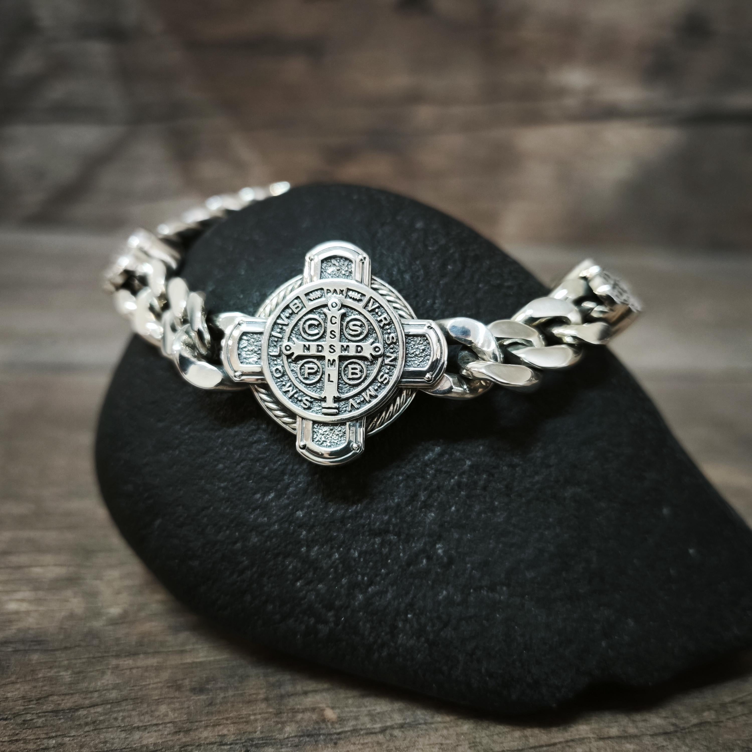 Handmade St. Benedict Silver Bracelet: Religious Exorcism Gift