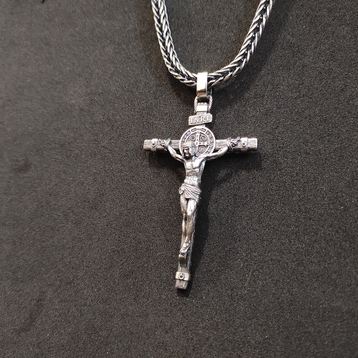 Handmade Sterling Silver Saint Benedict Crucifix Necklace: Religious Gift