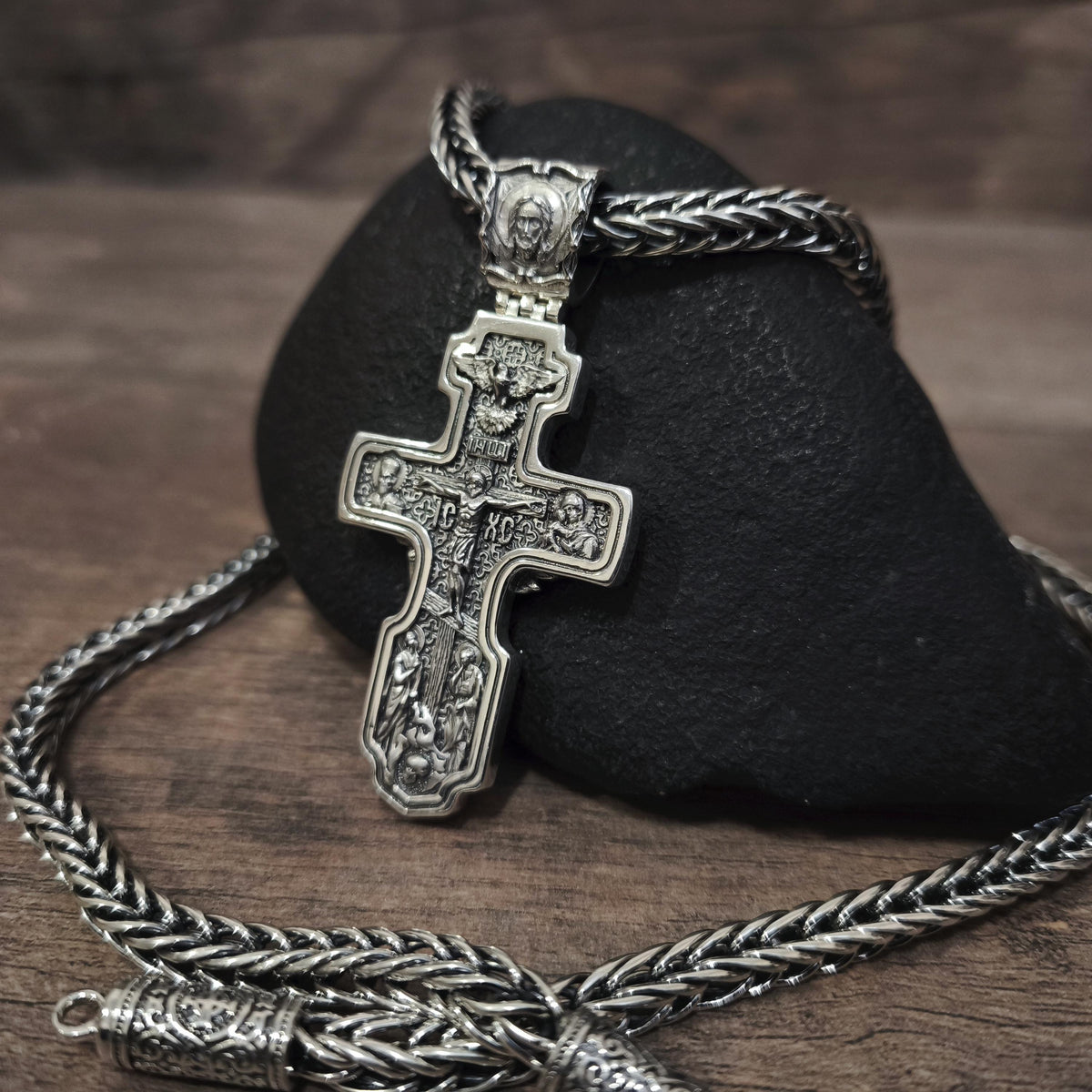 Sterling Silver Orthodox Crucifix Jesus Cross Necklace Archangel Saint Michael - Religious Pendant